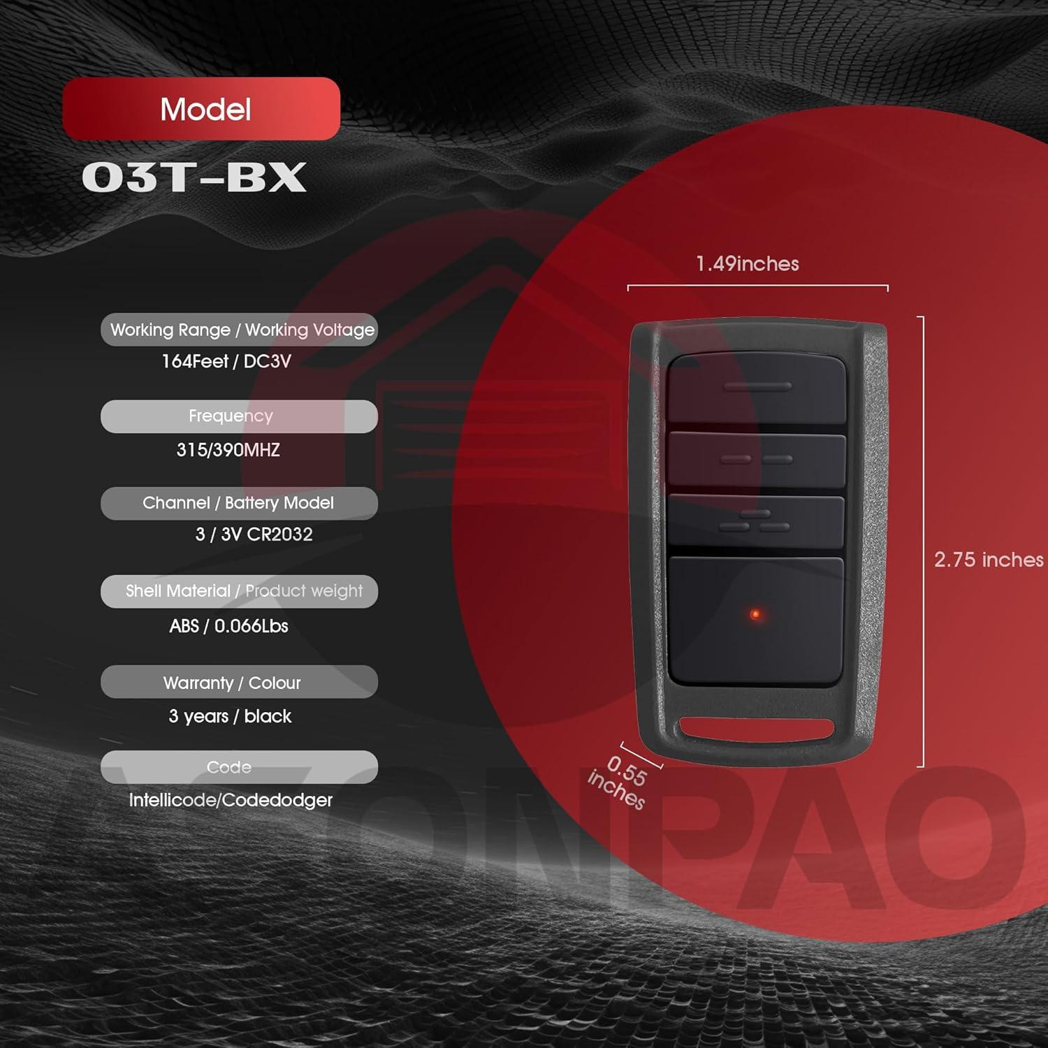 Abridor de Puerta de Garaje Remoto ASONPAO O3T-BX O3T-A 2 Pcs