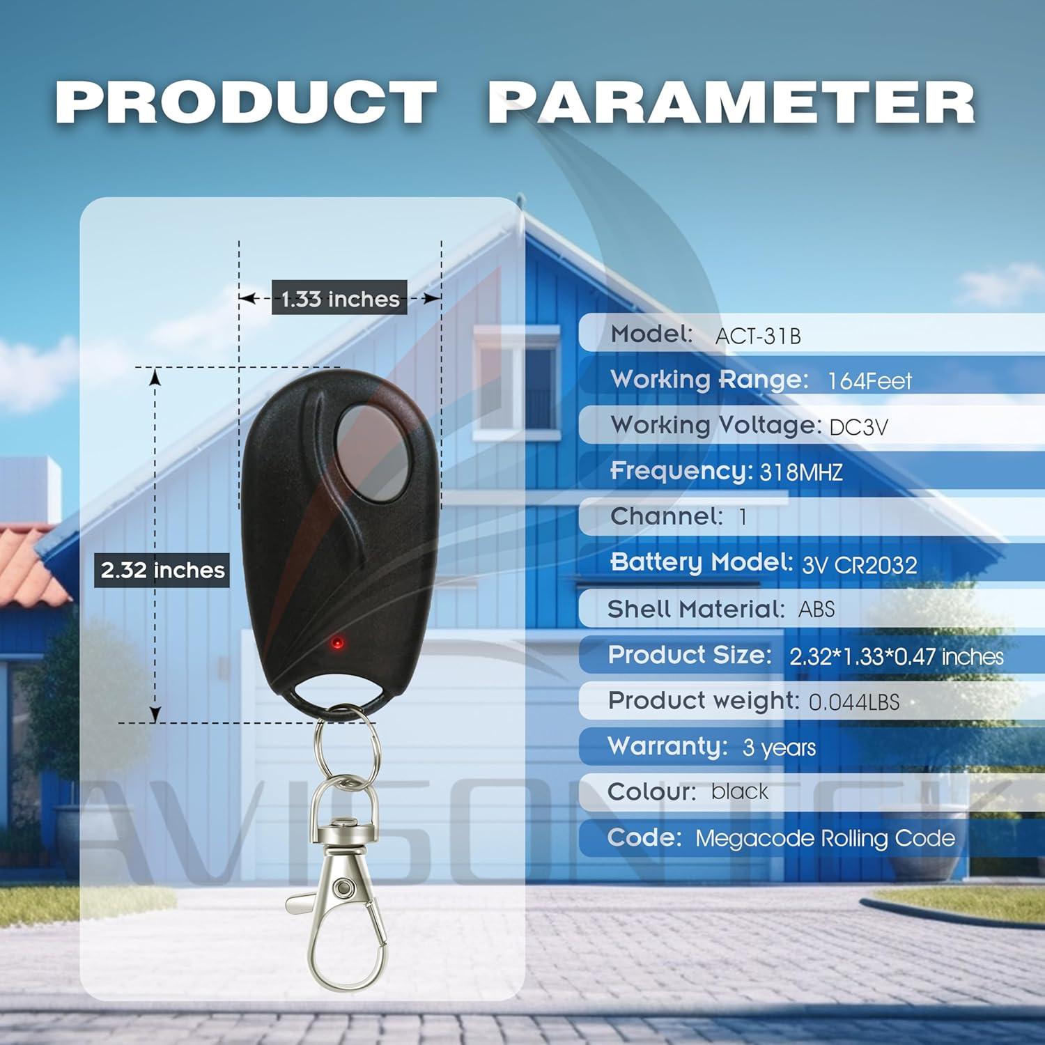 Control Remoto Linear Megacode ACT-31B para Garaje 3 Años Garantía