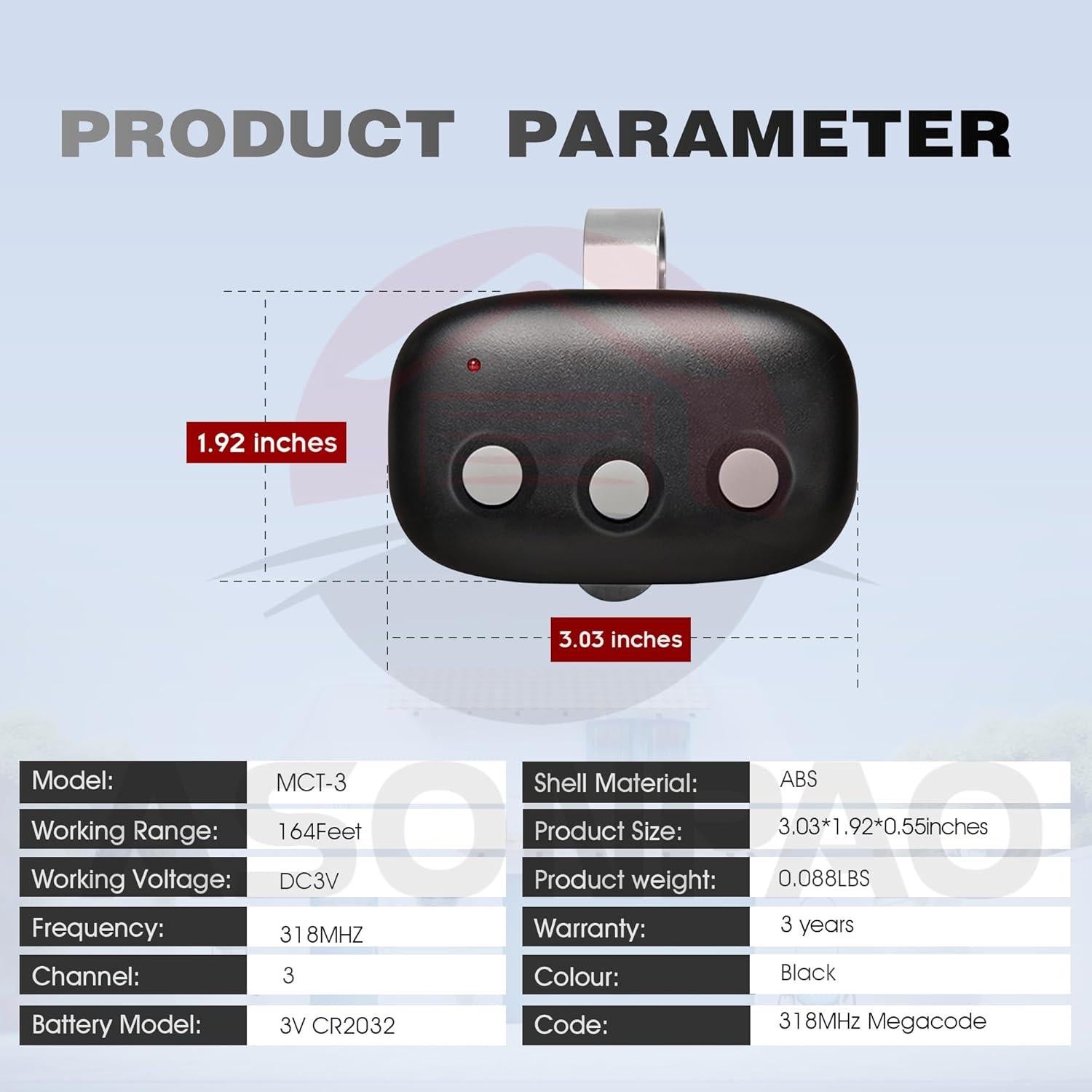 Control Remoto de Garaje ASONPAO MCT-3 Compatible LD033