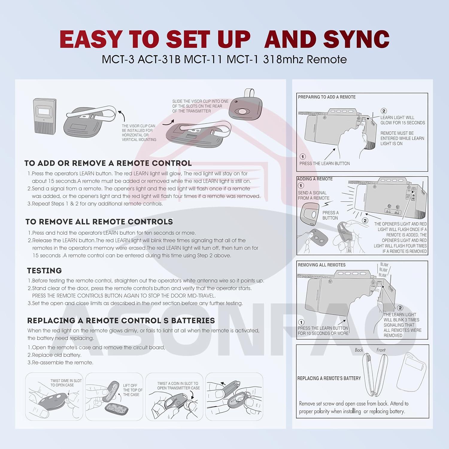Control Remoto de Garaje ASONPAO MCT-3 Compatible LD033