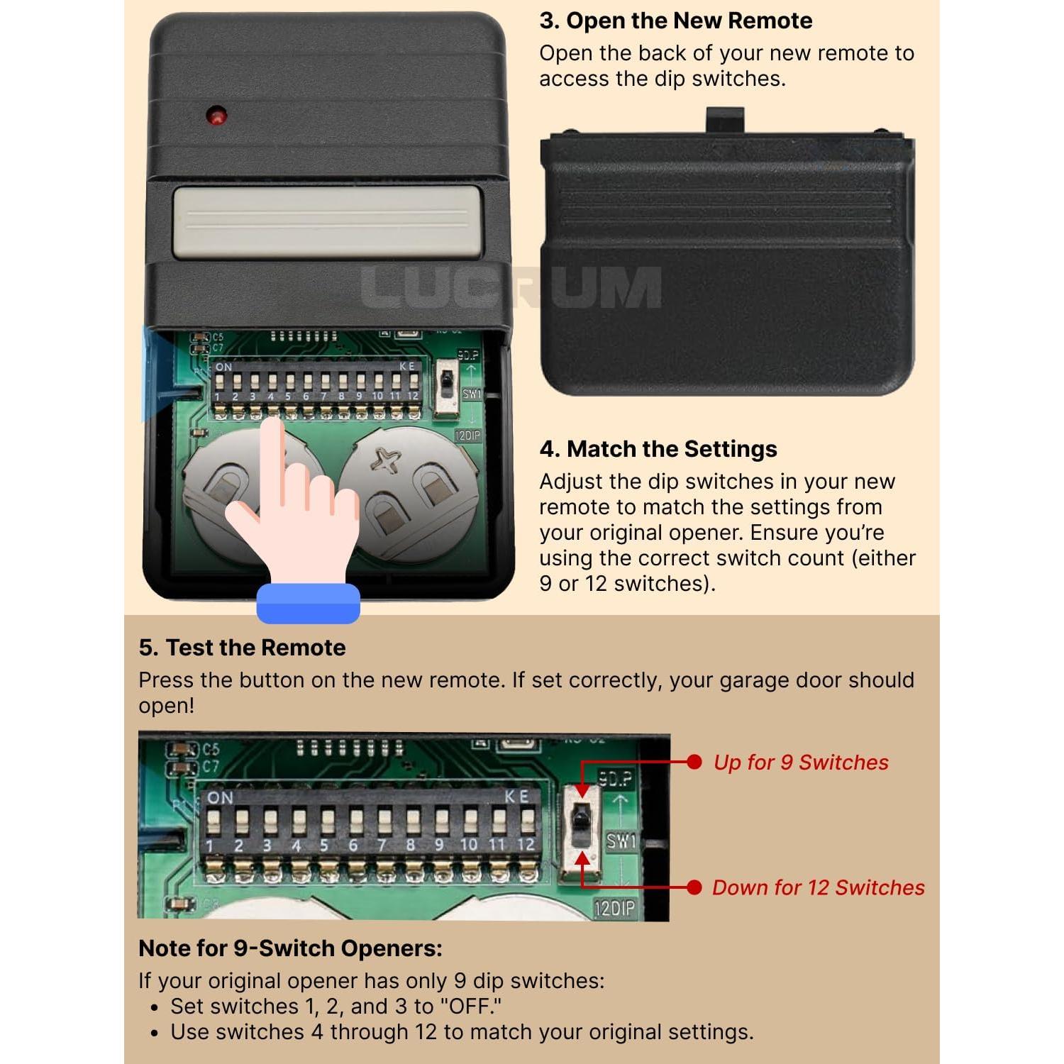 Control Remoto de Puerta de Garaje Lucrum 2-Pack GT90-1 9/12 Dip