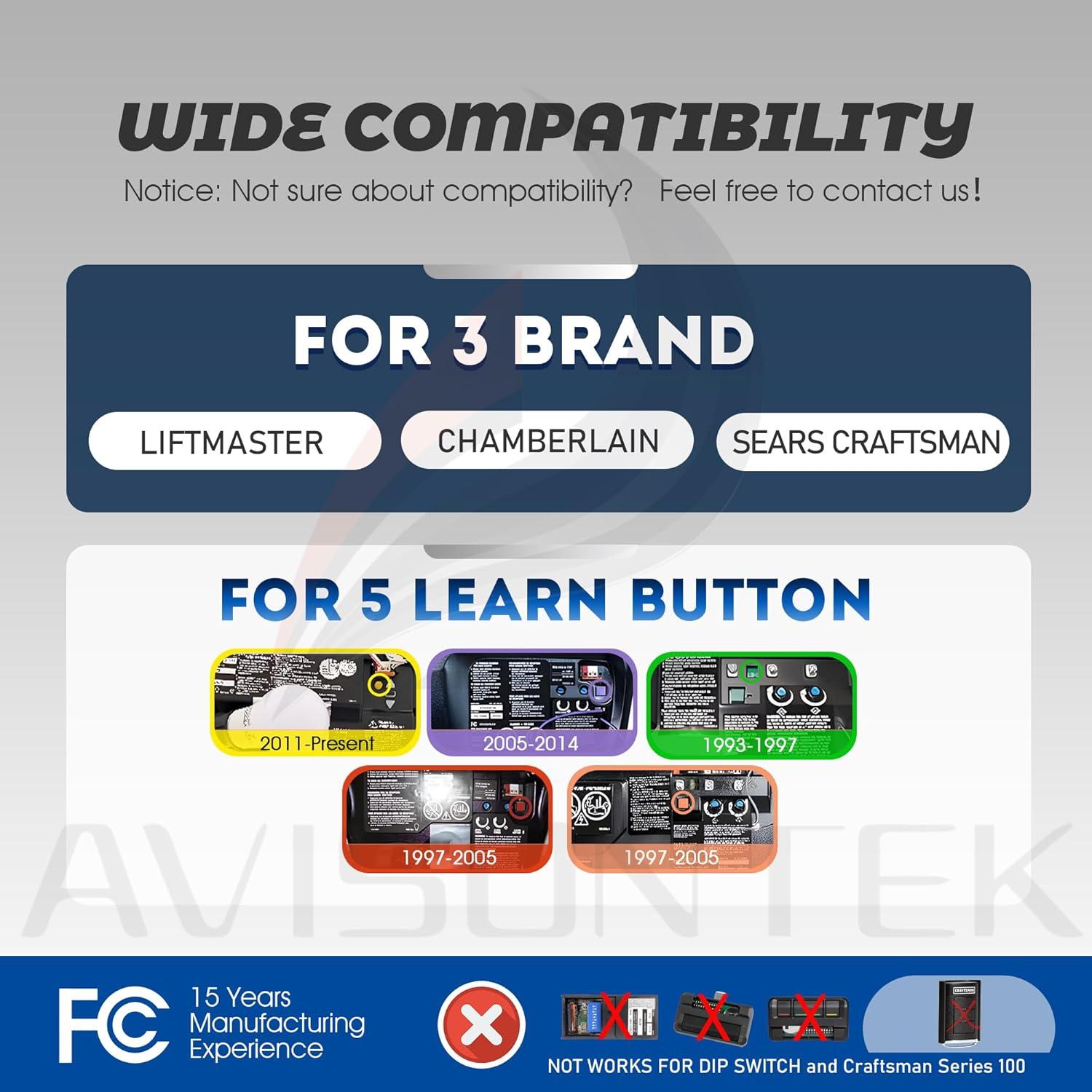 Control Remoto de Puerta de Garaje Avisontek 953EV-P2 Universal