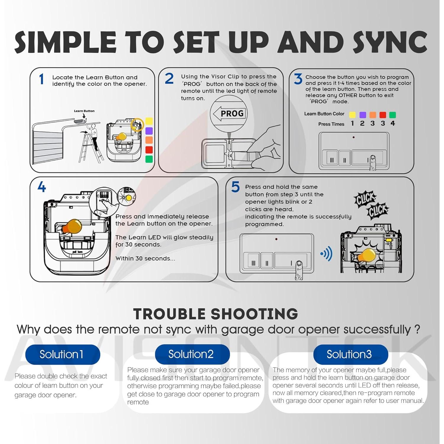 Control Remoto de Puerta de Garaje Avisontek 953EV-P2 Universal