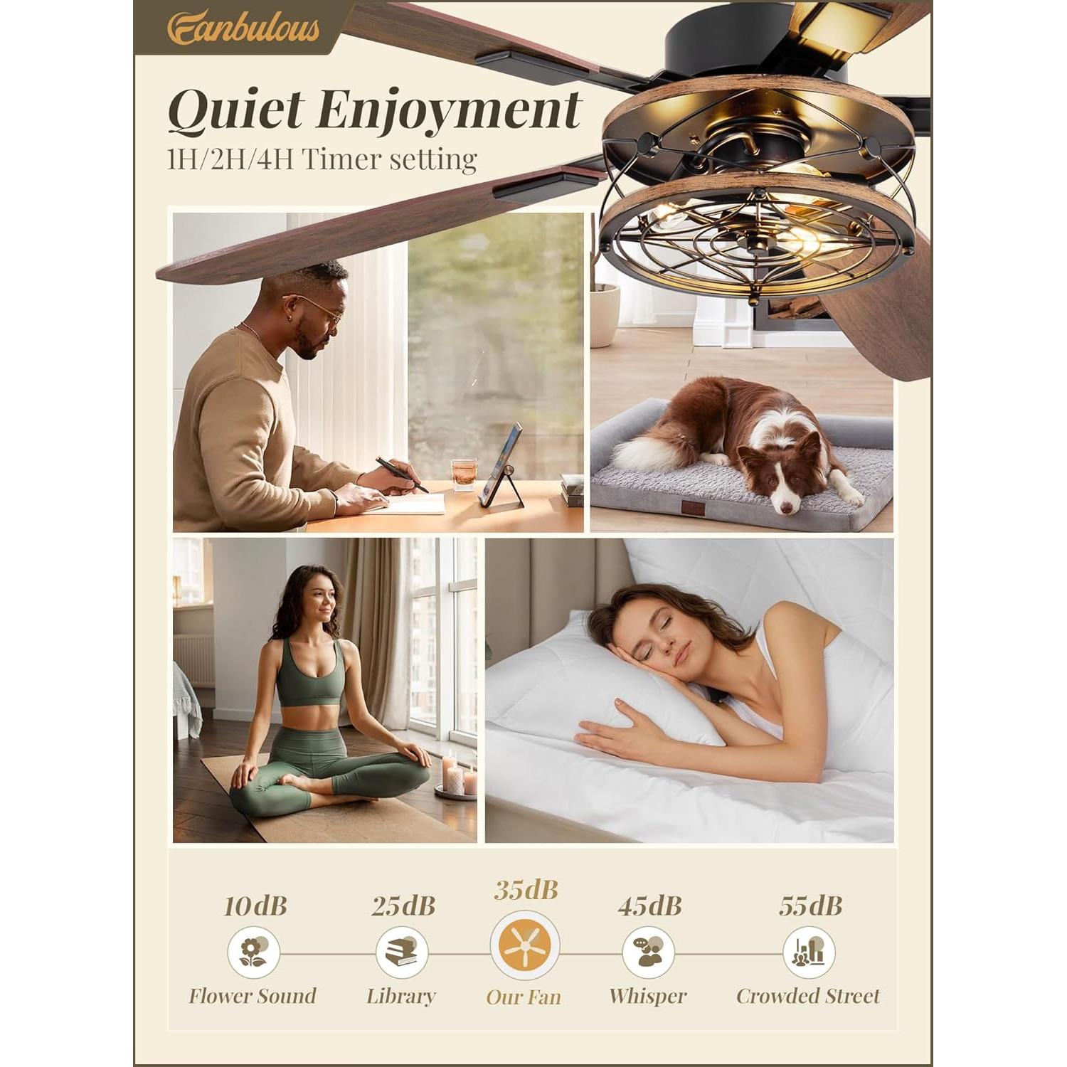 Ventilador de Techo Fanbulous 52" Negro con Luz y Control Remoto