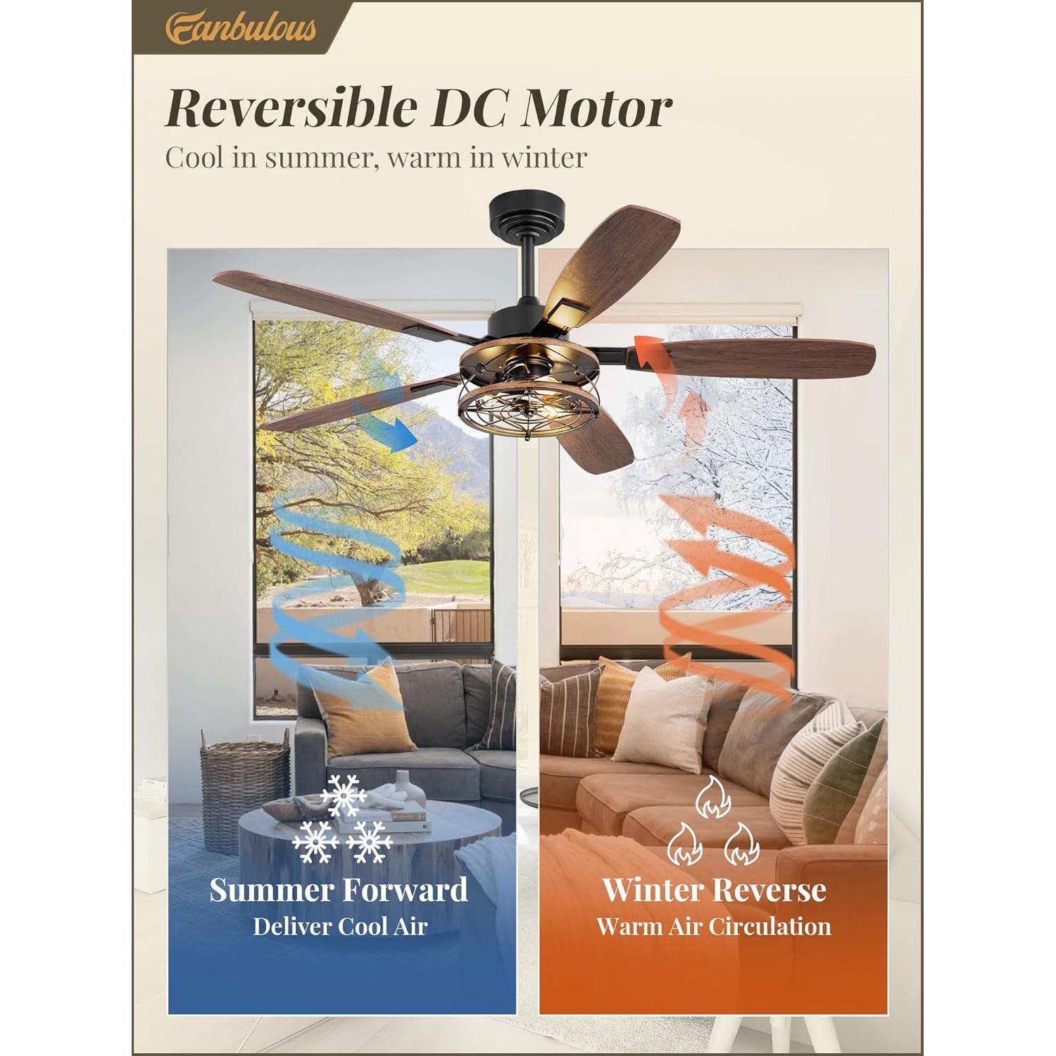 Ventilador de Techo Fanbulous 52" Negro con Luz y Control Remoto