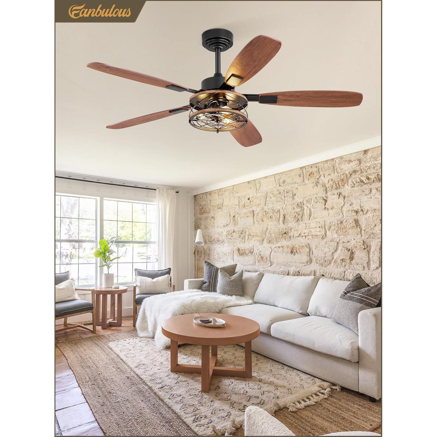 Ventilador de Techo Fanbulous 52" Negro con Luz y Control Remoto