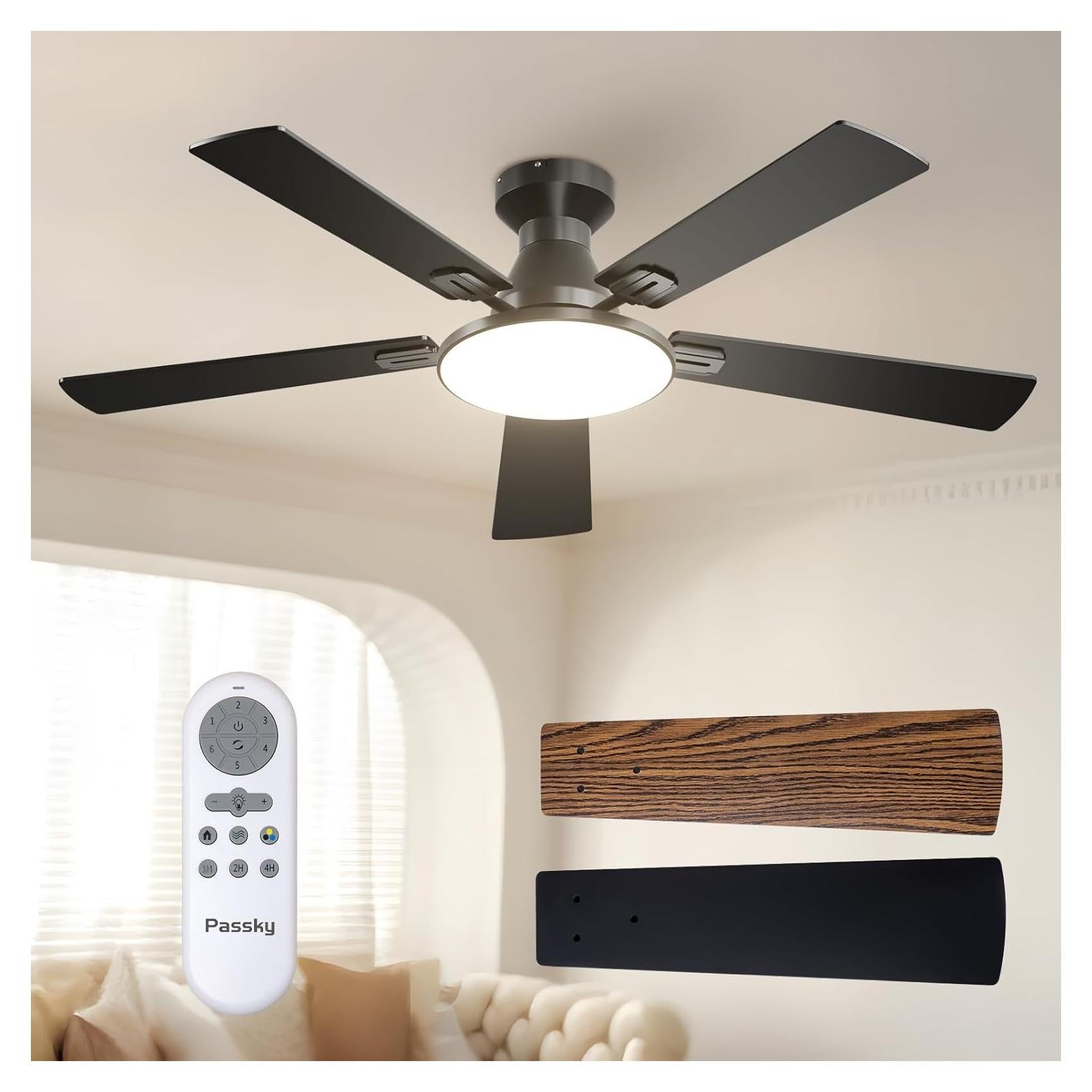 Ventilador de Techo Passky 52" con Luz y Control Remoto Negro