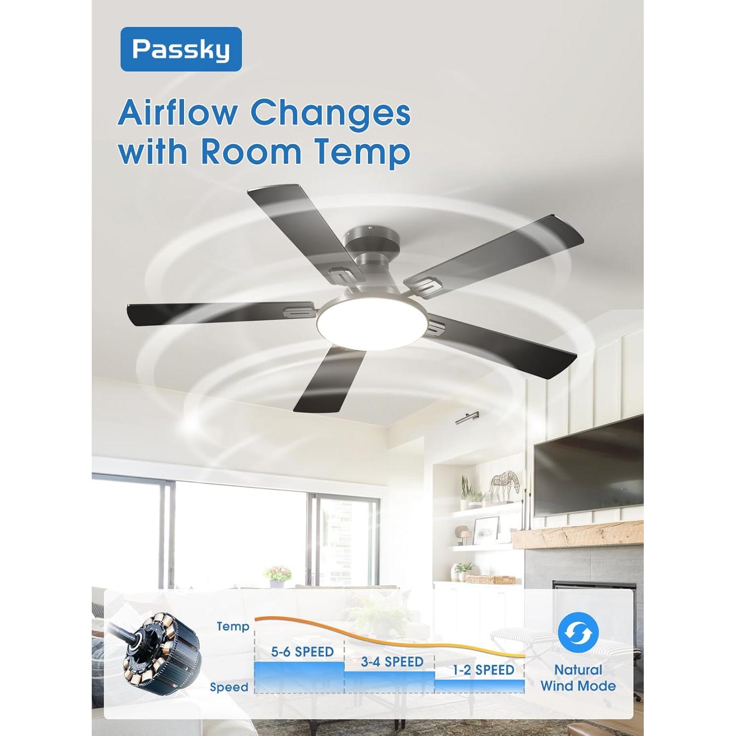 Ventilador de Techo Passky 52" con Luz y Control Remoto Negro