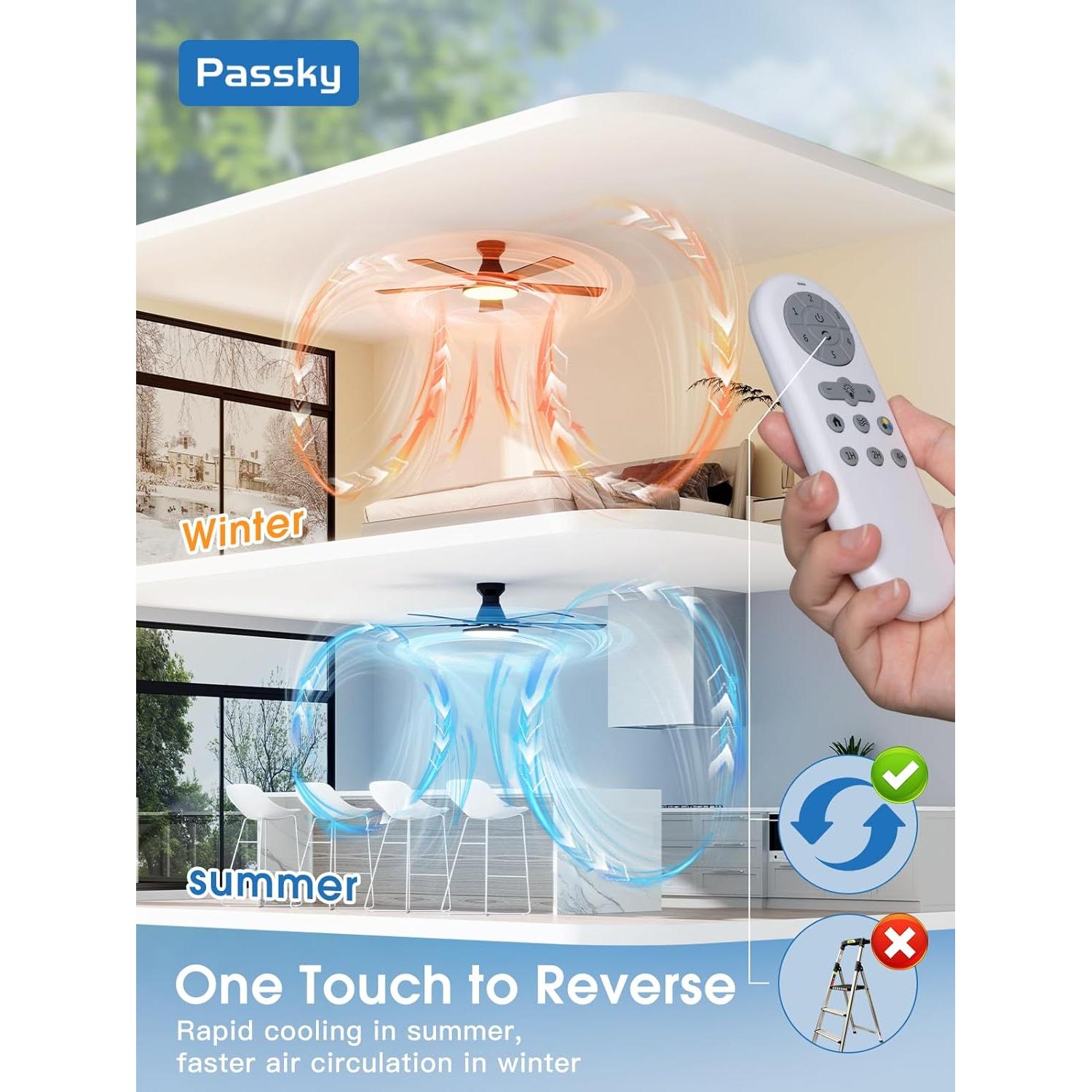 Ventilador de Techo Passky 52" con Luz y Control Remoto Negro
