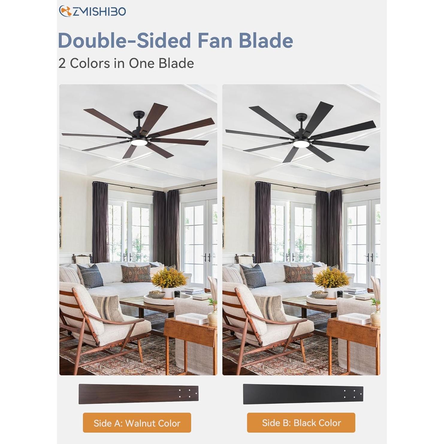 Ventilador de Techo ZMISHIBO 72" Moderno Negro y Nogal con Luz LED