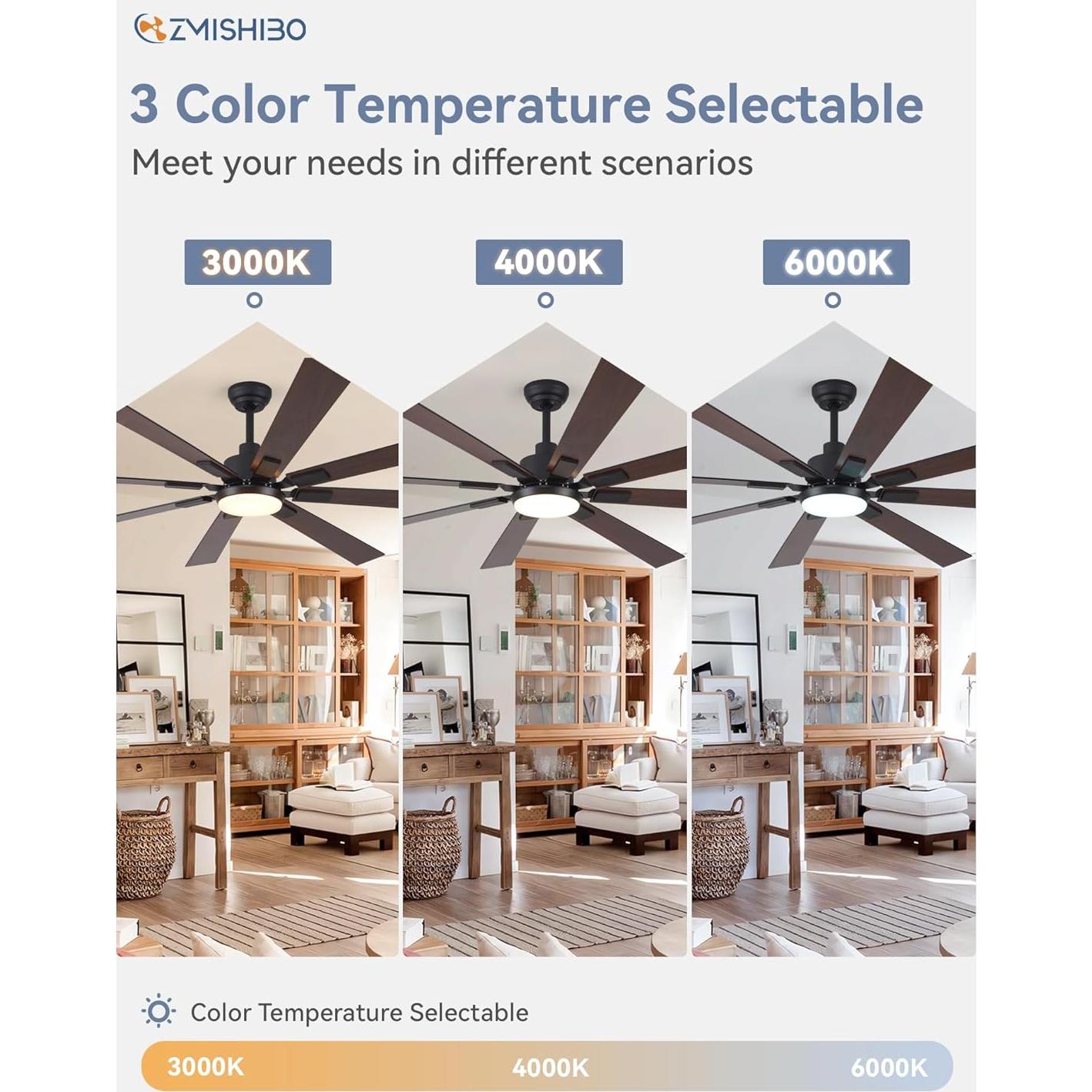 Ventilador de Techo ZMISHIBO 72" Moderno Negro y Nogal con Luz LED