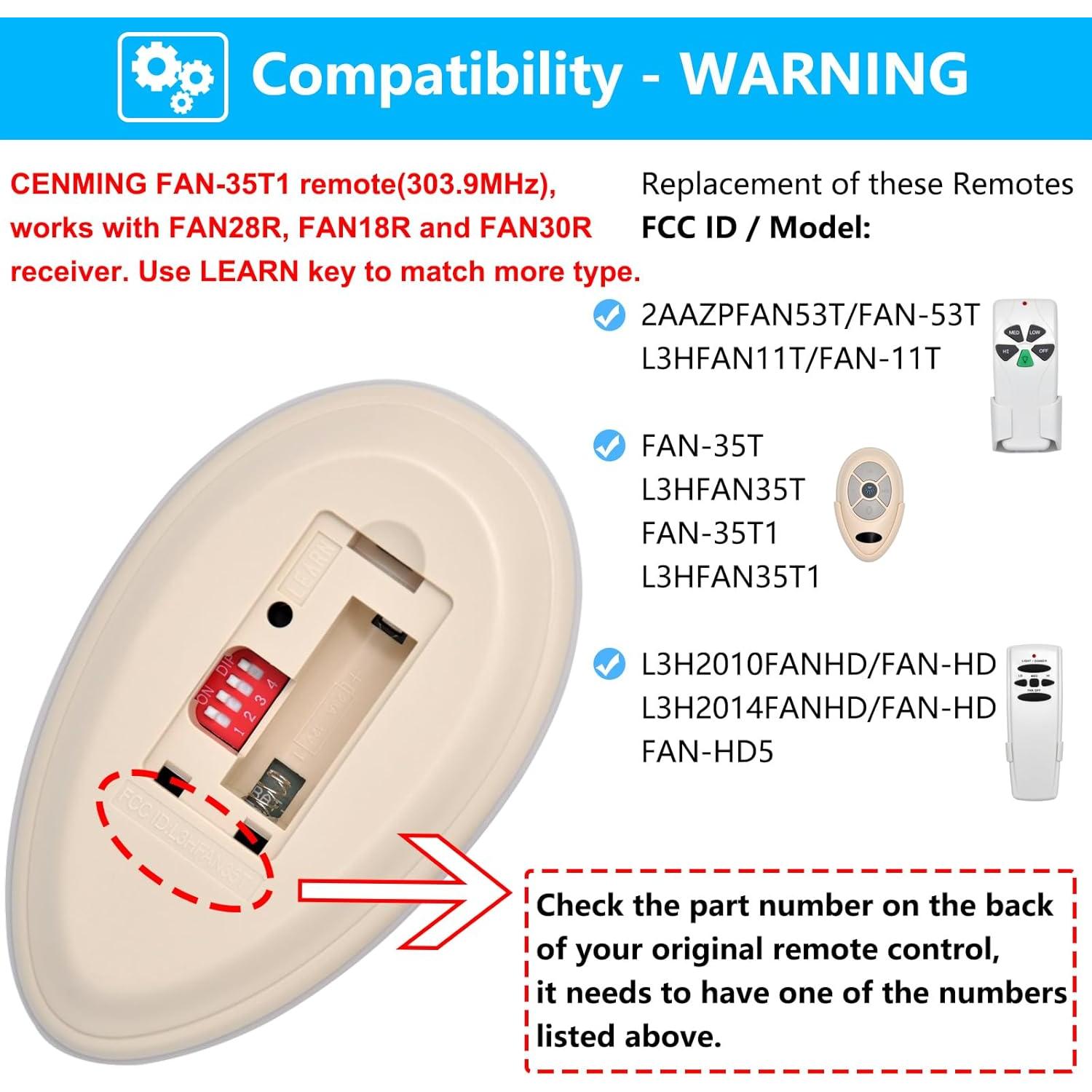 Control Remoto CENMING FAN-35T1 para Ventilador de Techo