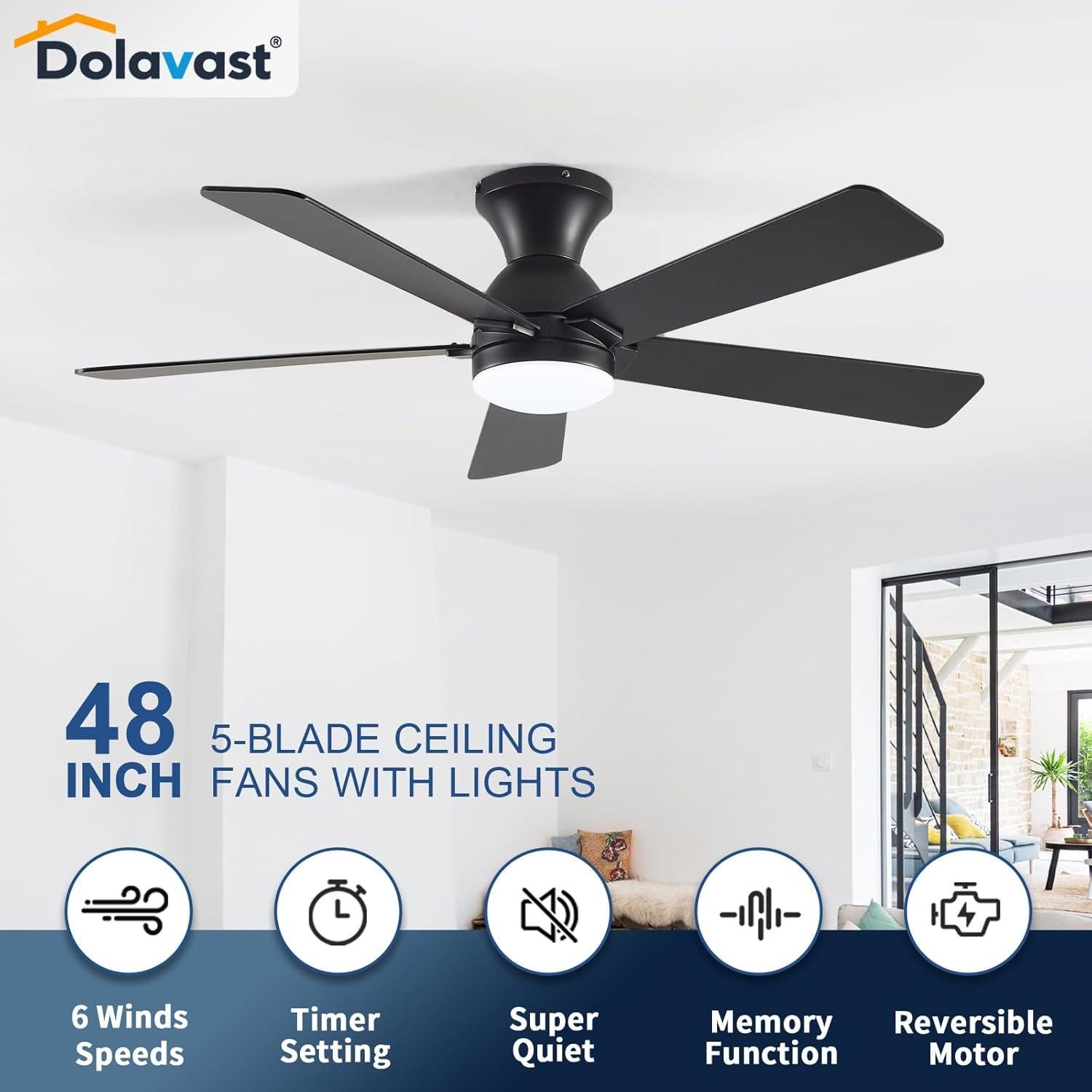 Ventilador de Techo Dolavast 48" con Luz LED y Control Remoto