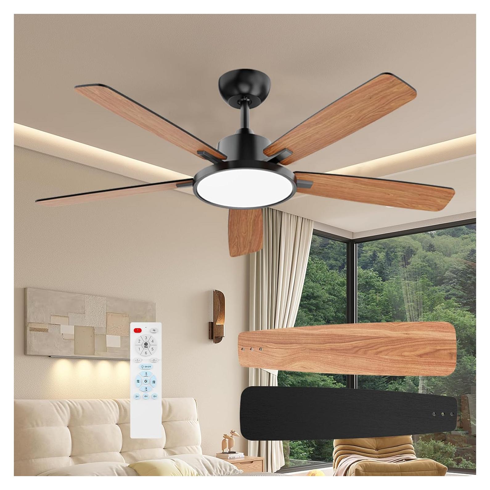 Ventilador de Techo TALOYA 52" Negro con Luz LED y Control Remoto