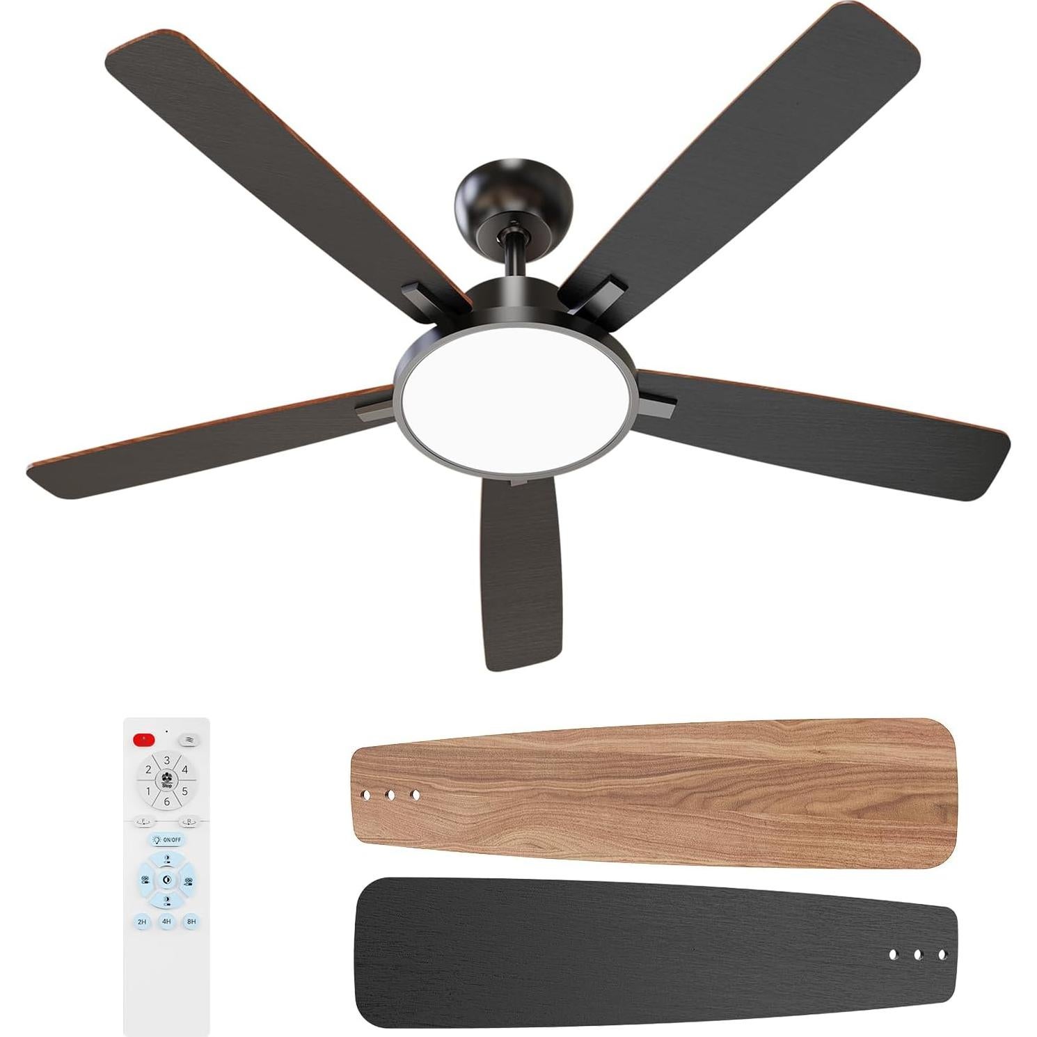 Ventilador de Techo TALOYA 52" Negro con Luz LED y Control Remoto