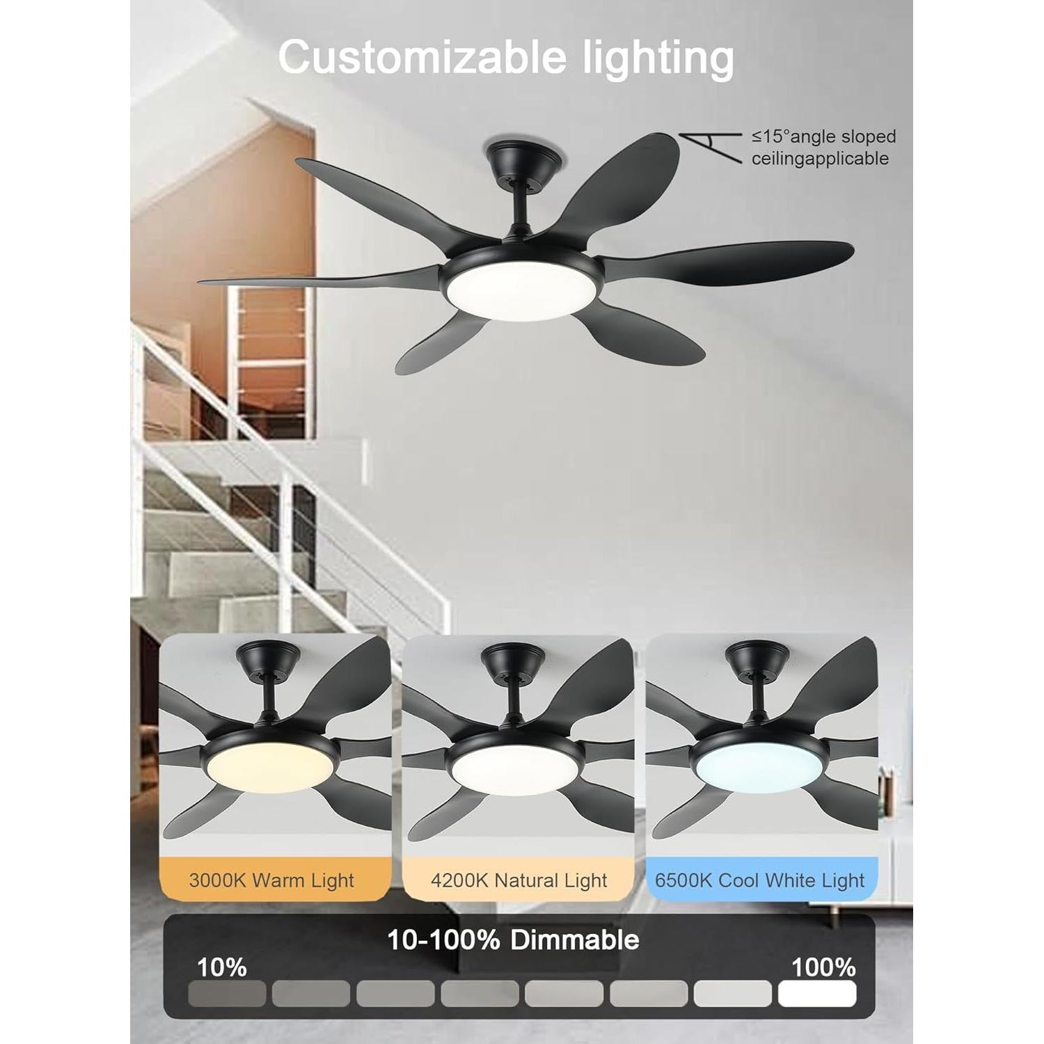 Ventilador de Techo FUMLTP 51 cm con Luz LED y Control Remoto