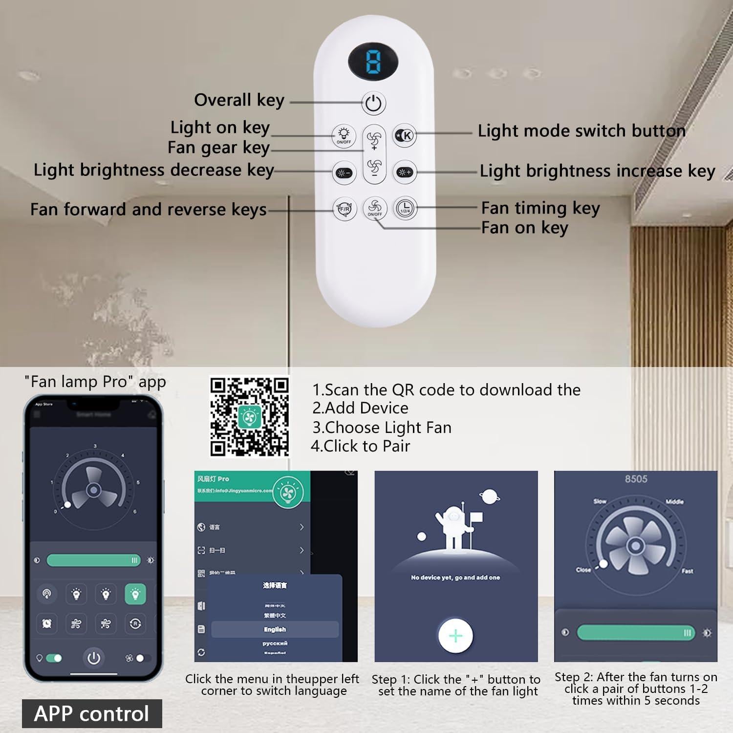 Ventilador de Techo FUMLTP 51 cm con Luz LED y Control Remoto