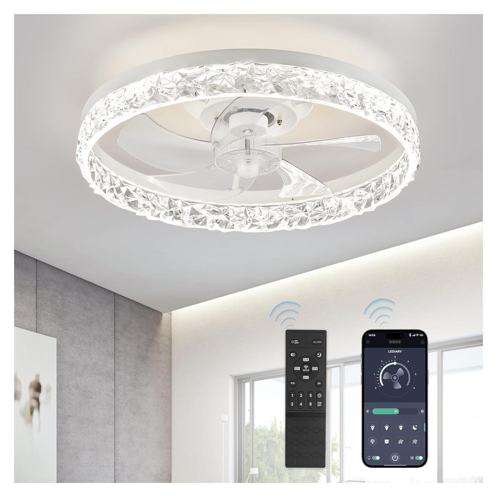 Ventilador de Techo LEDIARY 50 cm Blanco con Control Remoto y Luz