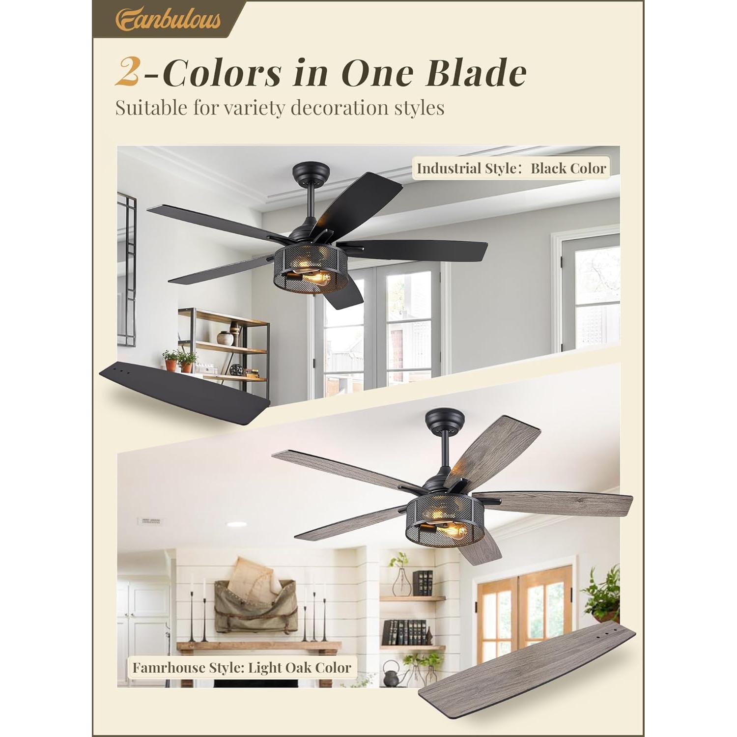 Ventilador de Techo Fanbulous 52" Negro con Luces y Control Remoto