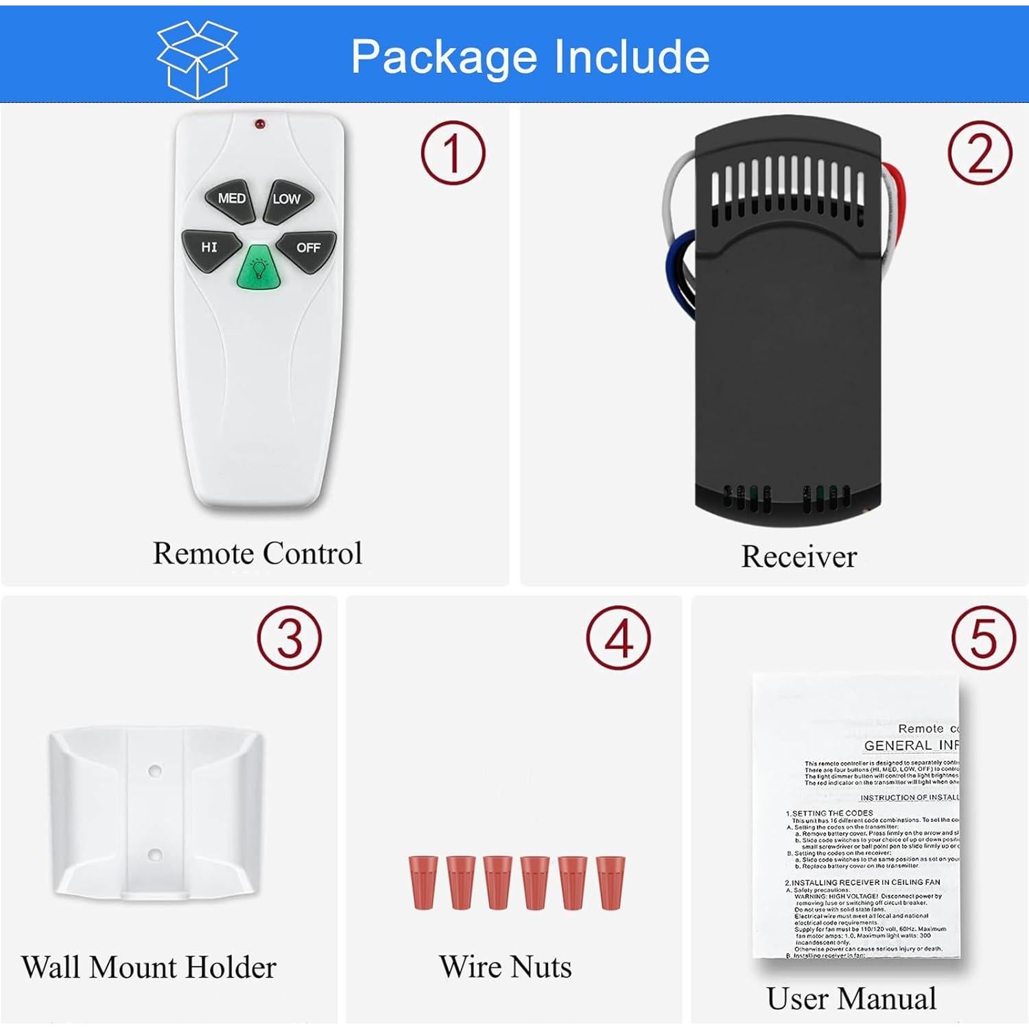 Control Remoto Universal para Ventilador de Techo UBORSY FAN-53T