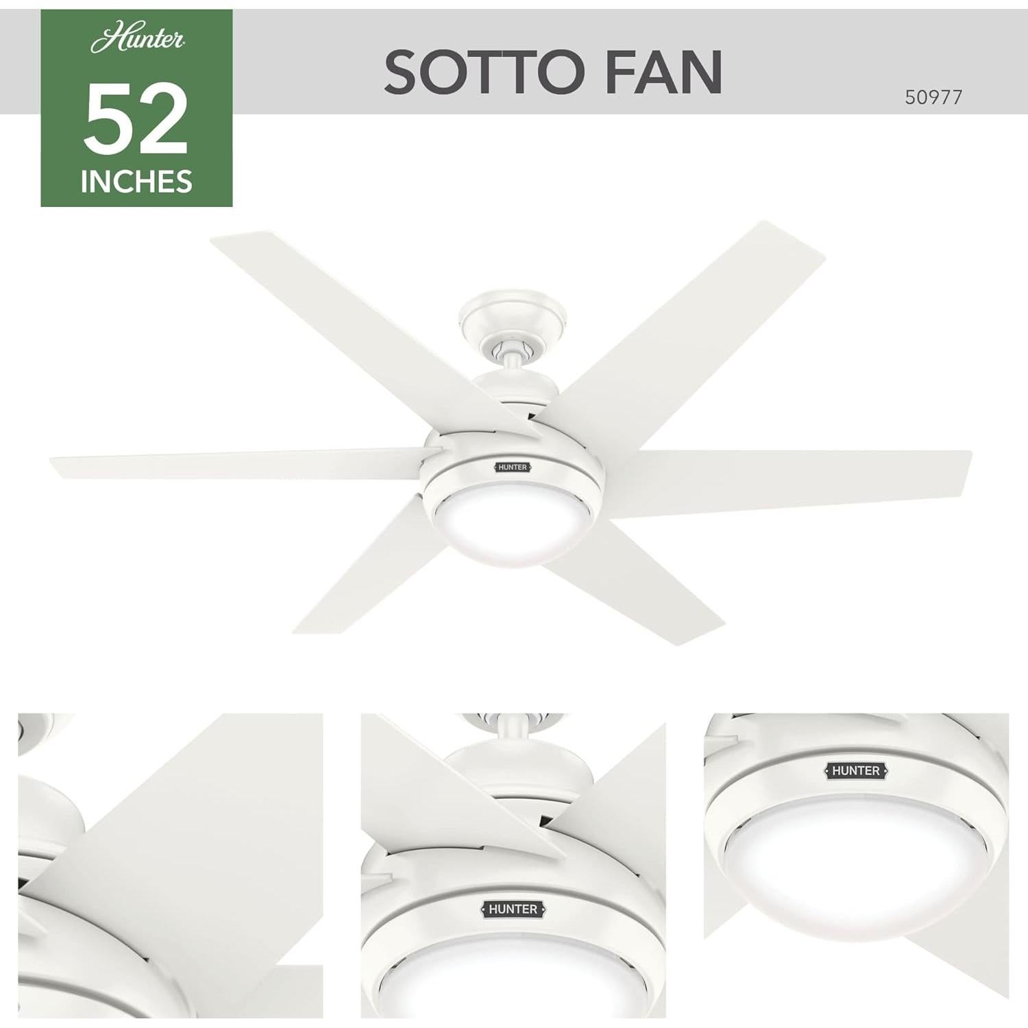 Ventilador de Techo Hunter Sotto 52" Blanco LED Control Remoto
