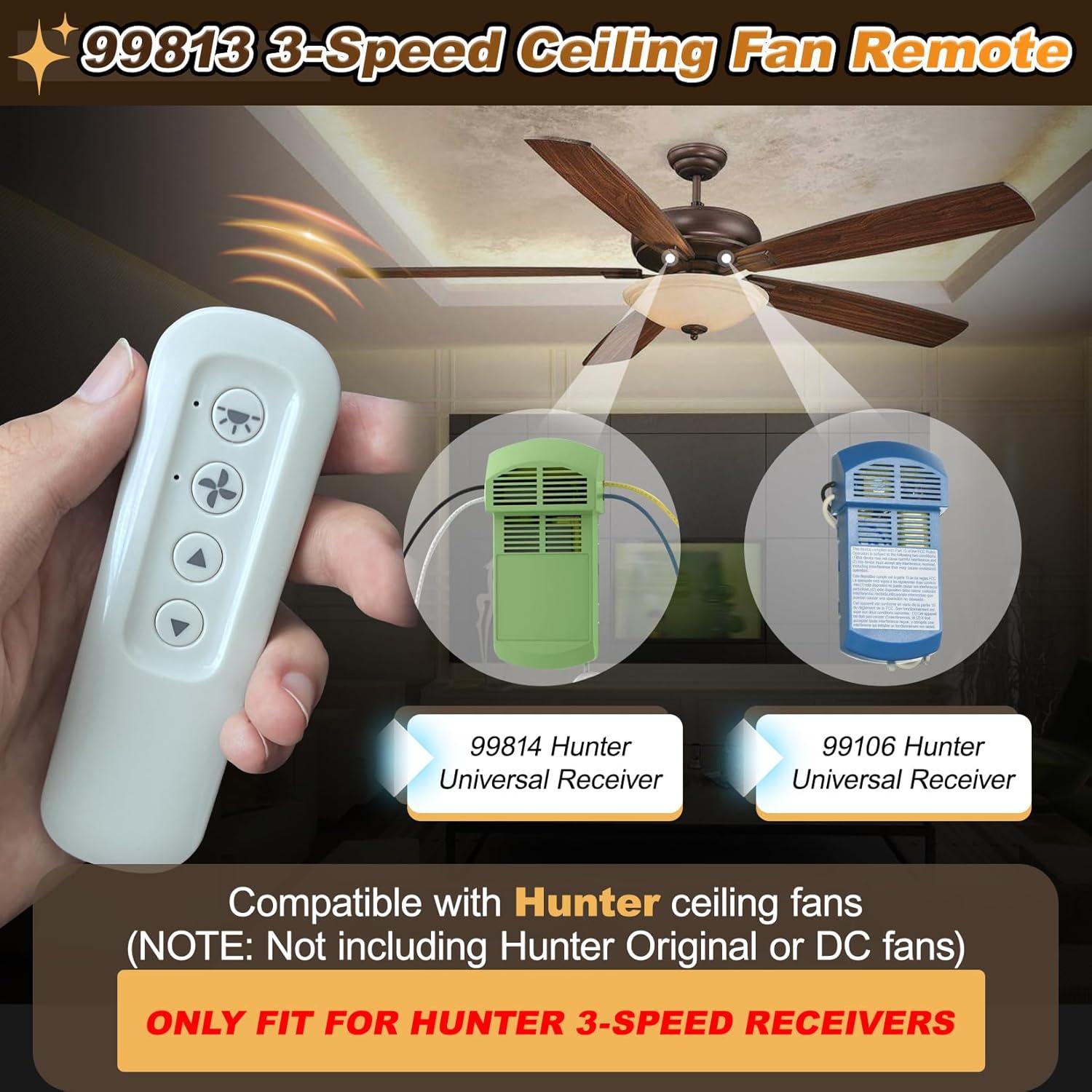 Control Remoto de Ventilador Hunter 99813 3 Velocidades 434MHz