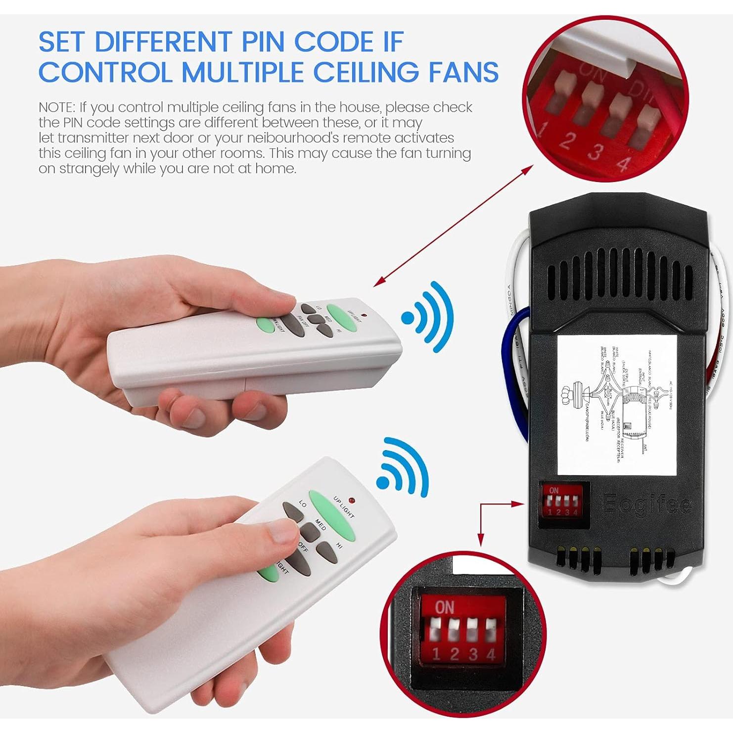 Control Remoto para Ventilador de Techo Eogifee UC7078T 3 Velocidades