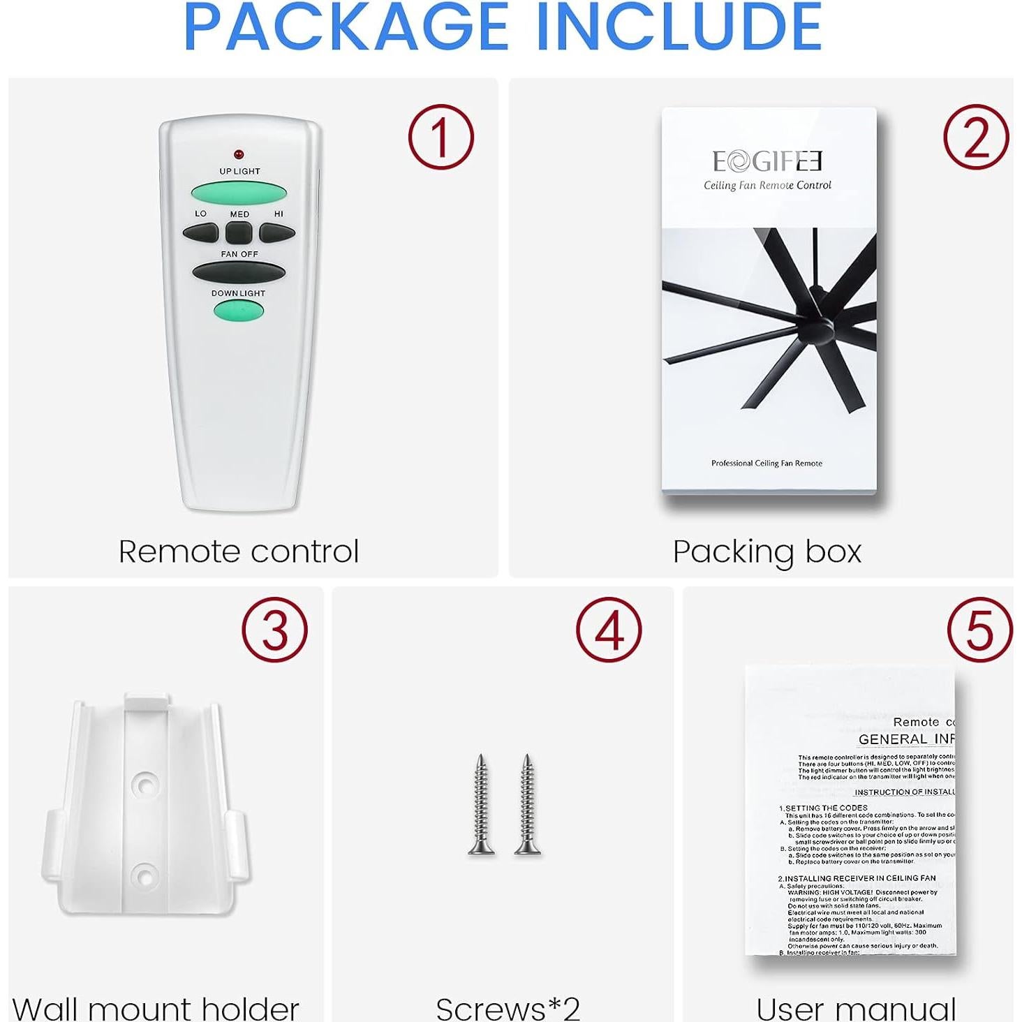 Control Remoto para Ventilador de Techo Eogifee UC7078T 3 Velocidades