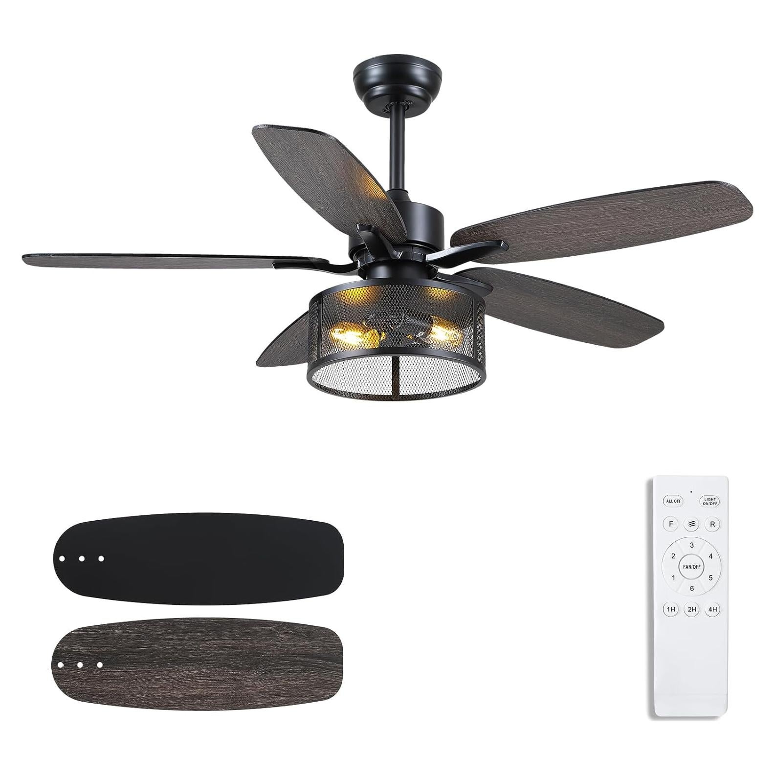 Ventilador de Techo Hounberi Negro 121.92 cm con Luz y Control Remoto