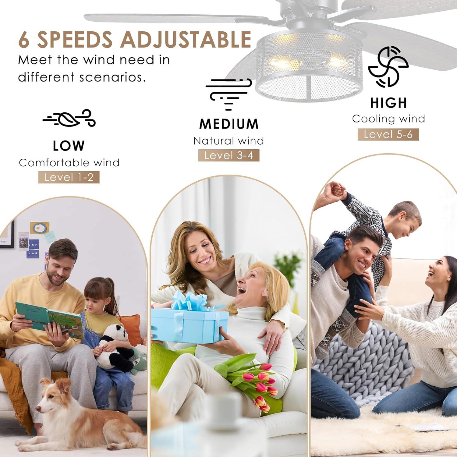 Ventilador de Techo Hounberi Negro 121.92 cm con Luz y Control Remoto