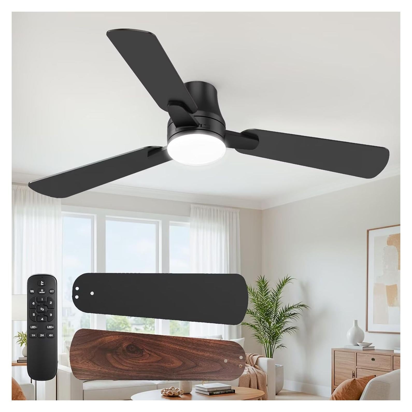 Ventilador de Techo Moderno Negro 106.68cm con Luz y Control Remoto