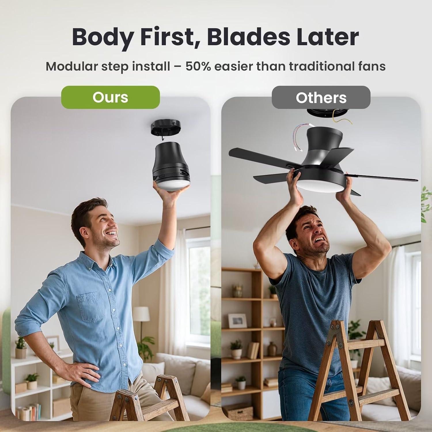 Ventilador de Techo Moderno Negro 106.68cm con Luz y Control Remoto