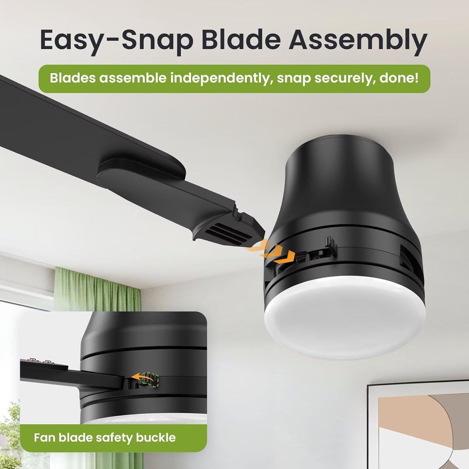 Ventilador de Techo Moderno Negro 106.68cm con Luz y Control Remoto