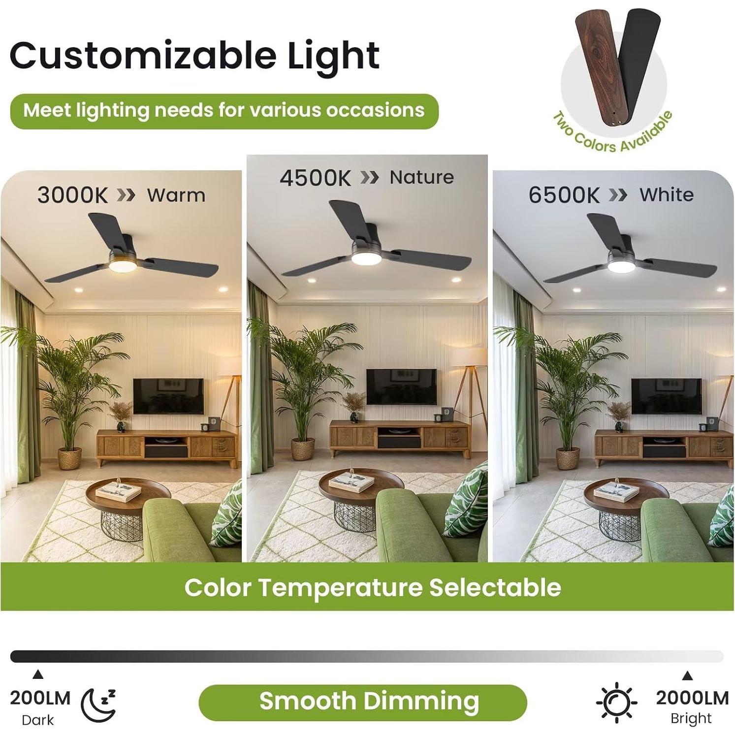 Ventilador de Techo Moderno Negro 106.68cm con Luz y Control Remoto