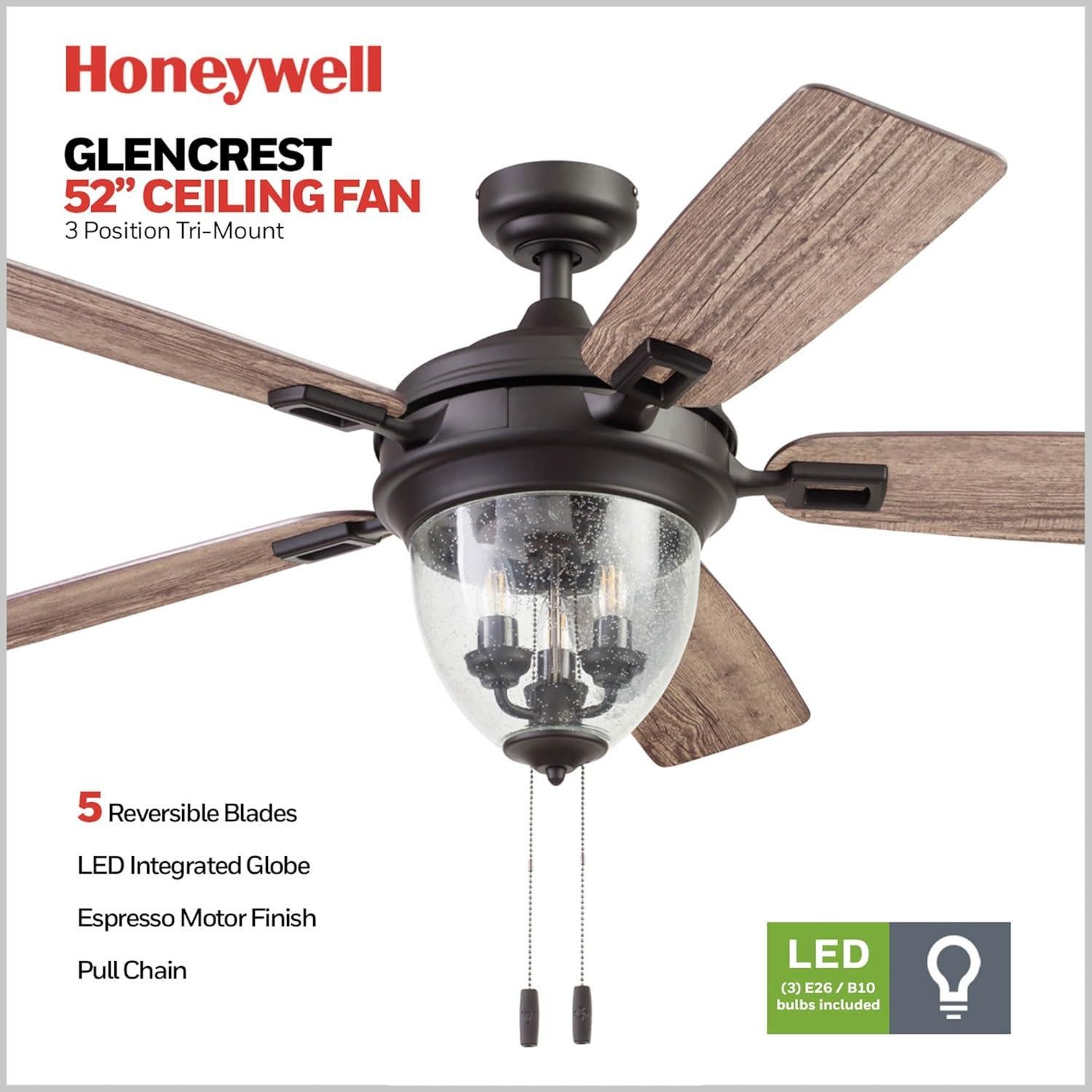 Ventilador de Techo Honeywell Glencrest 52" LED Bronce