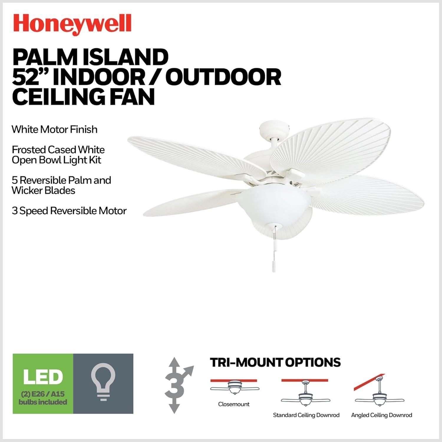 Ventilador de Techo Honeywell Palm Island 132 cm con Luz LED