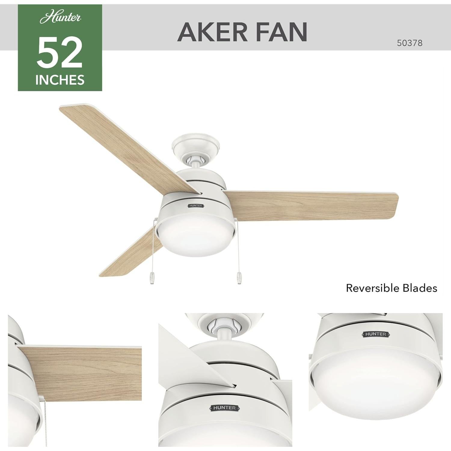 Ventilador de Techo Hunter Aker Blanco Fresco 52" LED