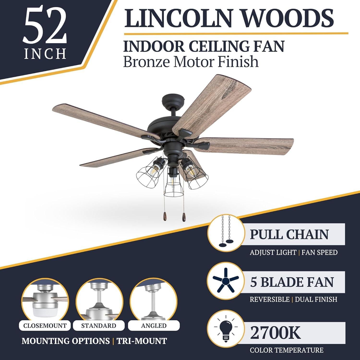 Ventilador de Techo Prominence Home Lincoln Woods 132 cm Bronce