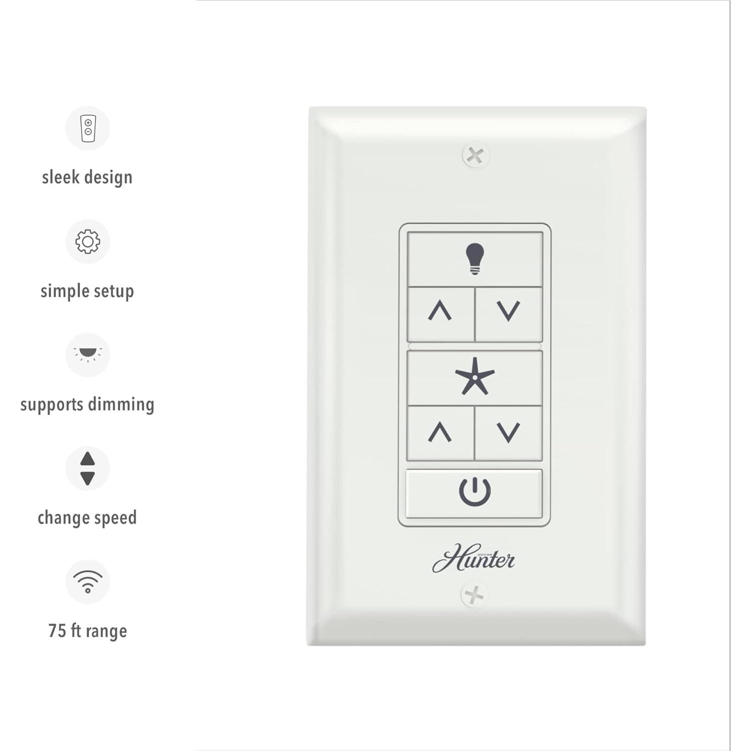 Control de Pared Hunter 99815 para Ventilador y Luz Blanco