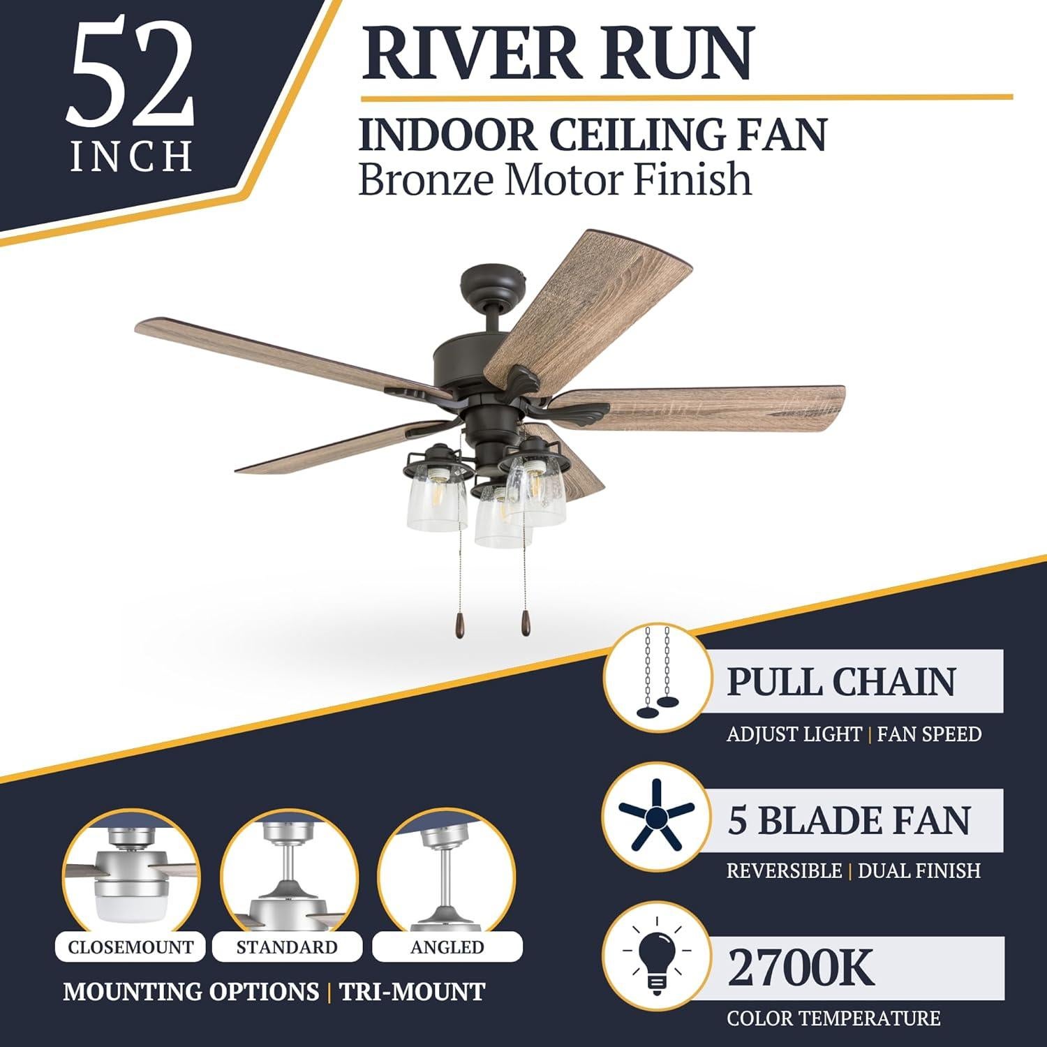 Ventilador de Techo Prominence Home River Run 52" Bronce LED