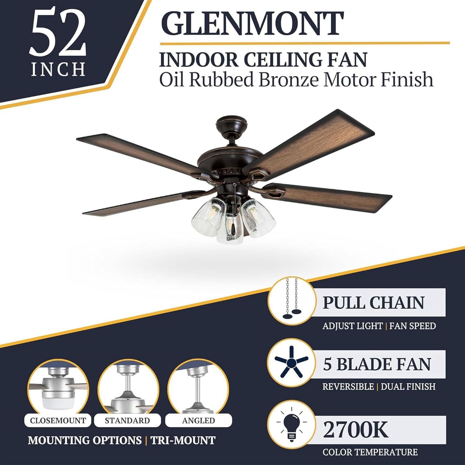 Ventilador de Techo LED Prominence Home Glenmont 52" Bronce