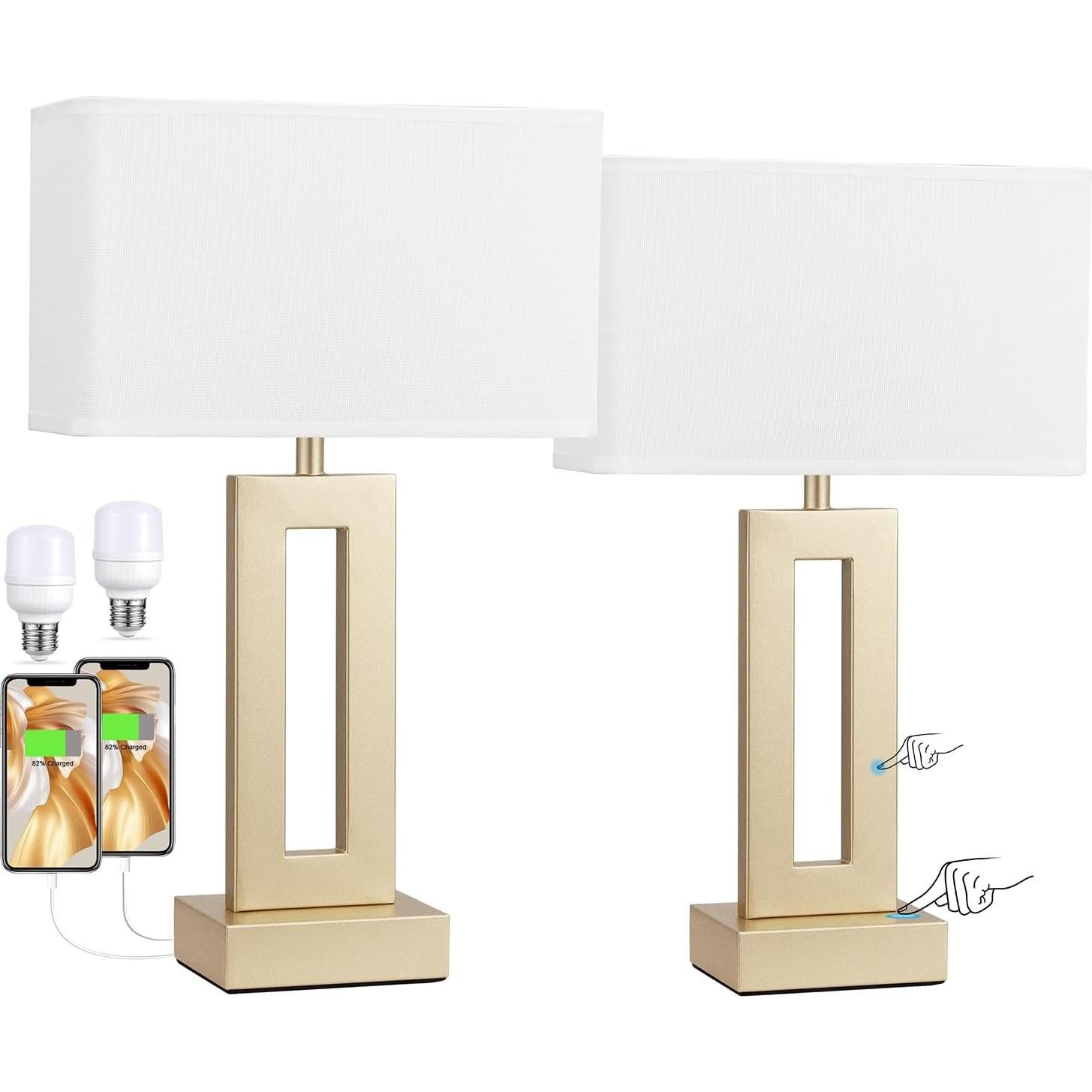 Juego de 2 Lámparas de Mesa Táctiles Seealle Doradas 49.8 cm
