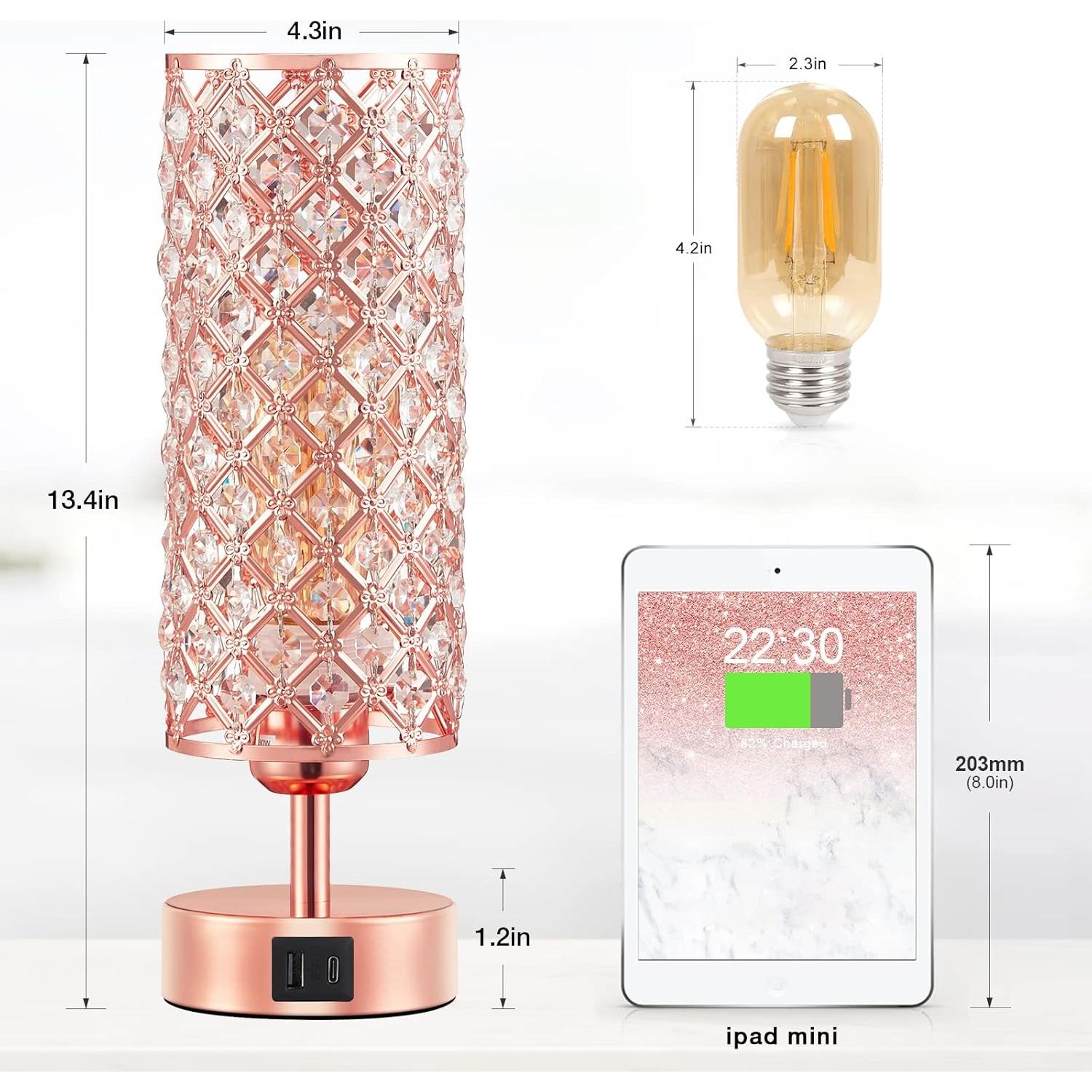 Lámpara de Mesa Táctil Hong-in Rosa Dorada con USB-C y A