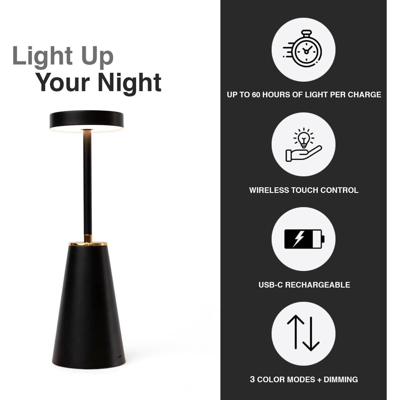 Lámpara de Mesa Inalámbrica LED Joyful - Recargable USB-C 30cm