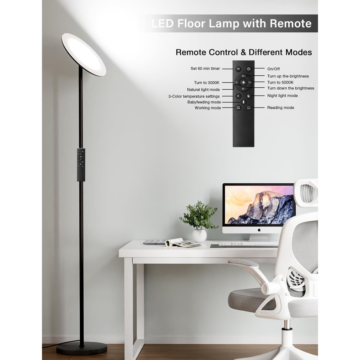 Lámpara de Pie LED PreeOtti 40W Regulable 3 Temperaturas