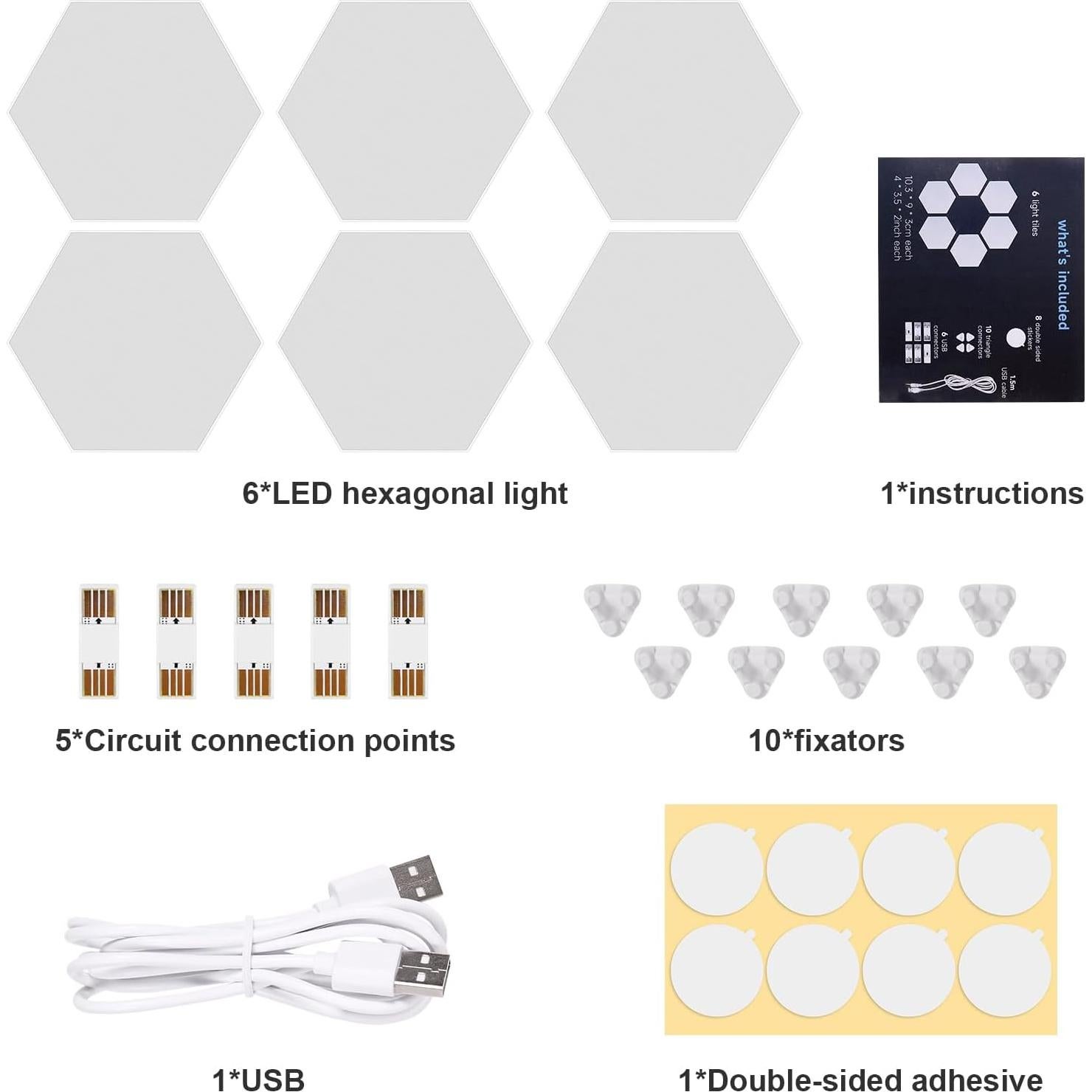 Luz LED Hexagonal Modular Tehoi Táctil Blanca 6 Pcs