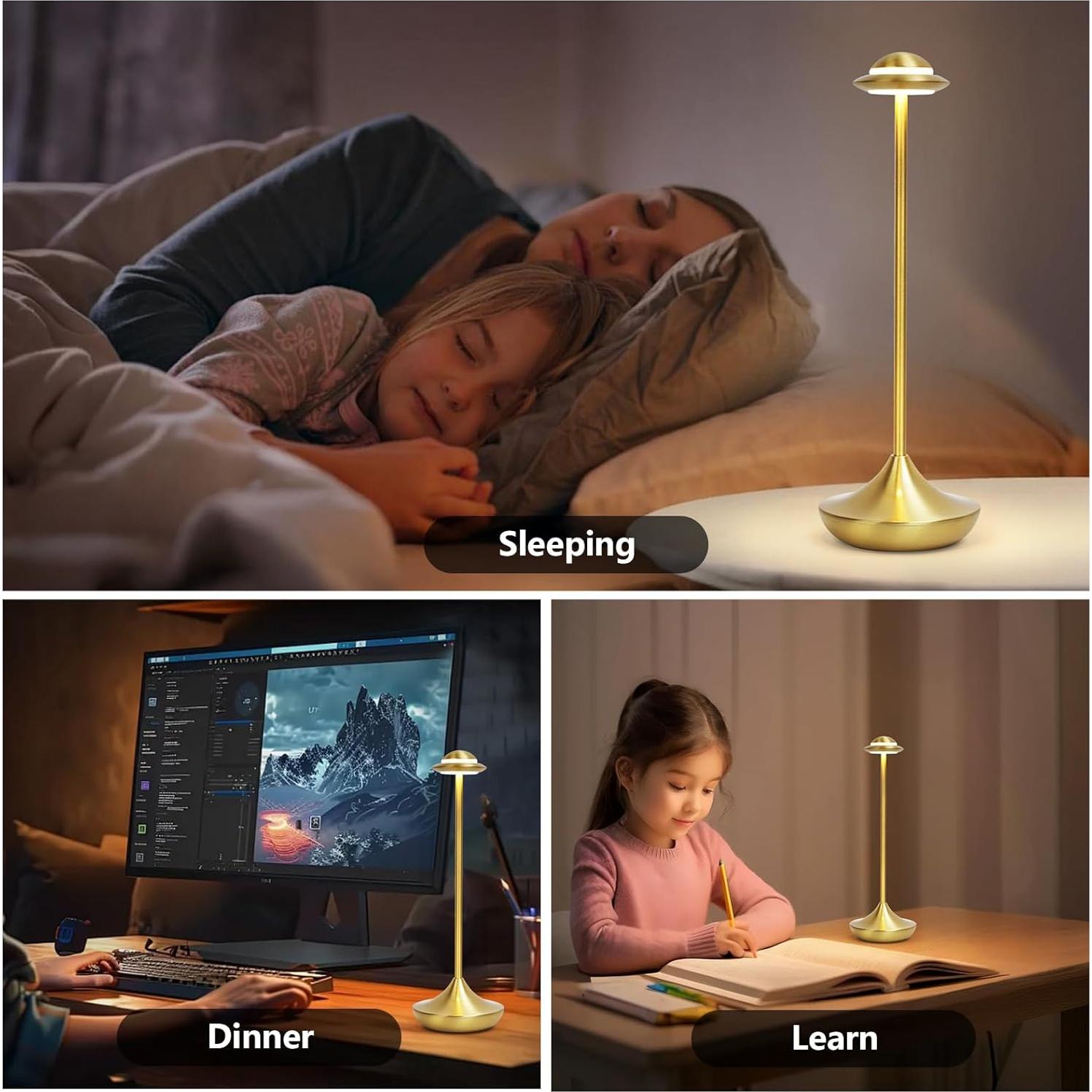 Lámpara de Mesa LED Inalámbrica Baishezhuan Dorada 3 Niveles