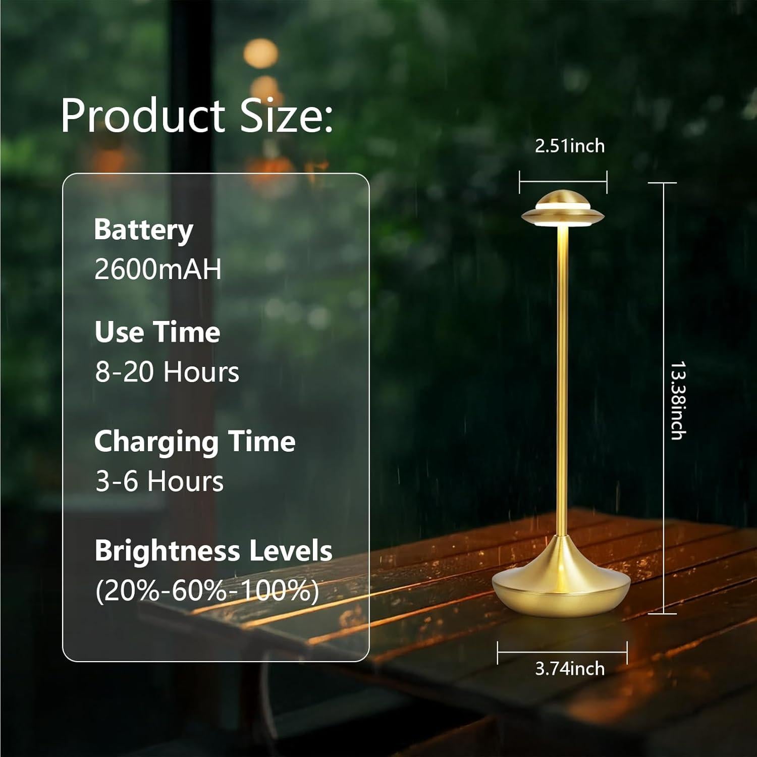 Lámpara de Mesa LED Inalámbrica Baishezhuan Dorada 3 Niveles