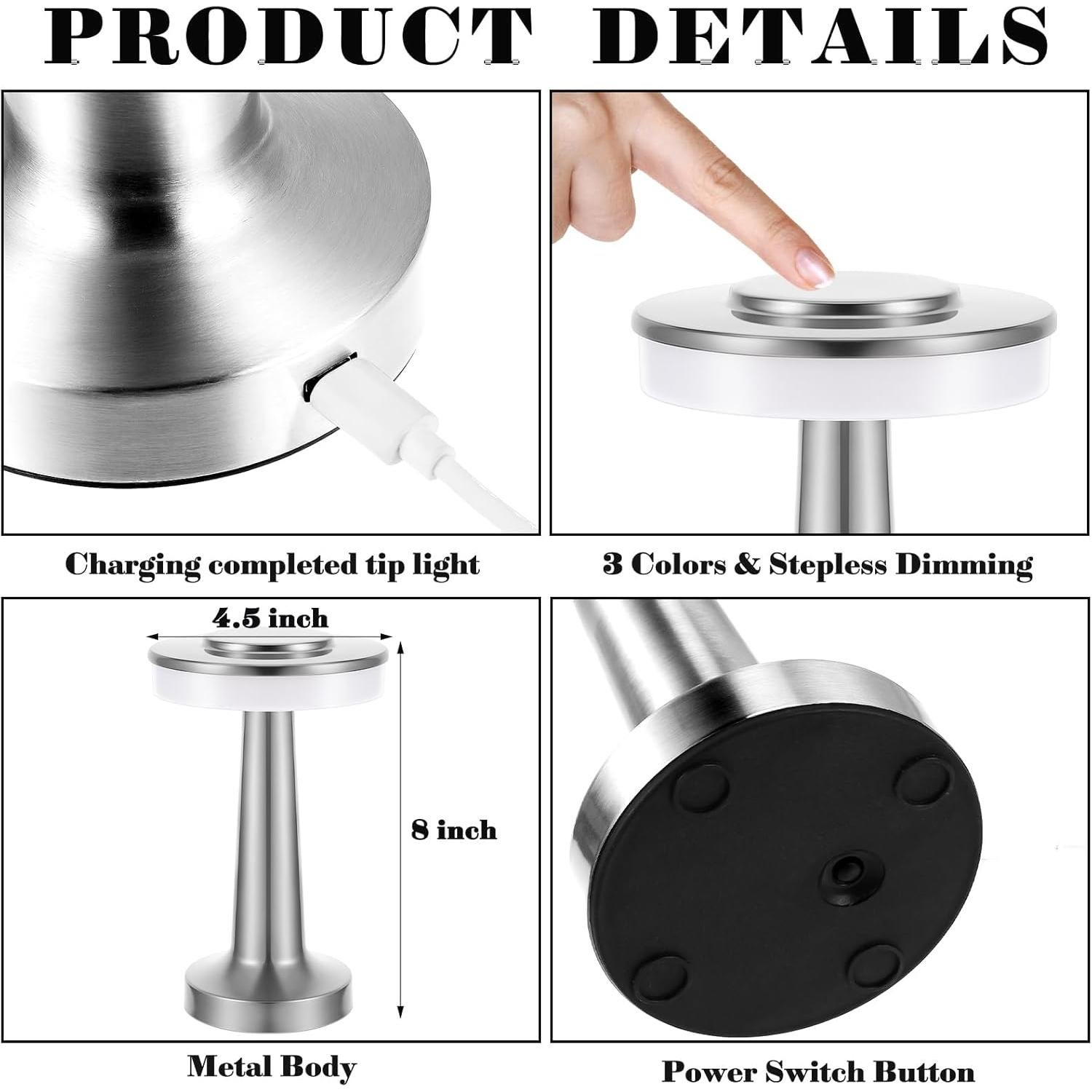 Lámparas de Mesa LED Portátiles VIHOSE 8 Pcs Plata 15 Horas