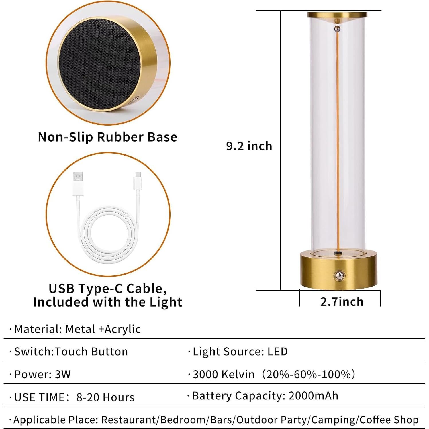 Lámpara de Mesa LED Inalámbrica MKIIACH Oro 2000mAh Táctil